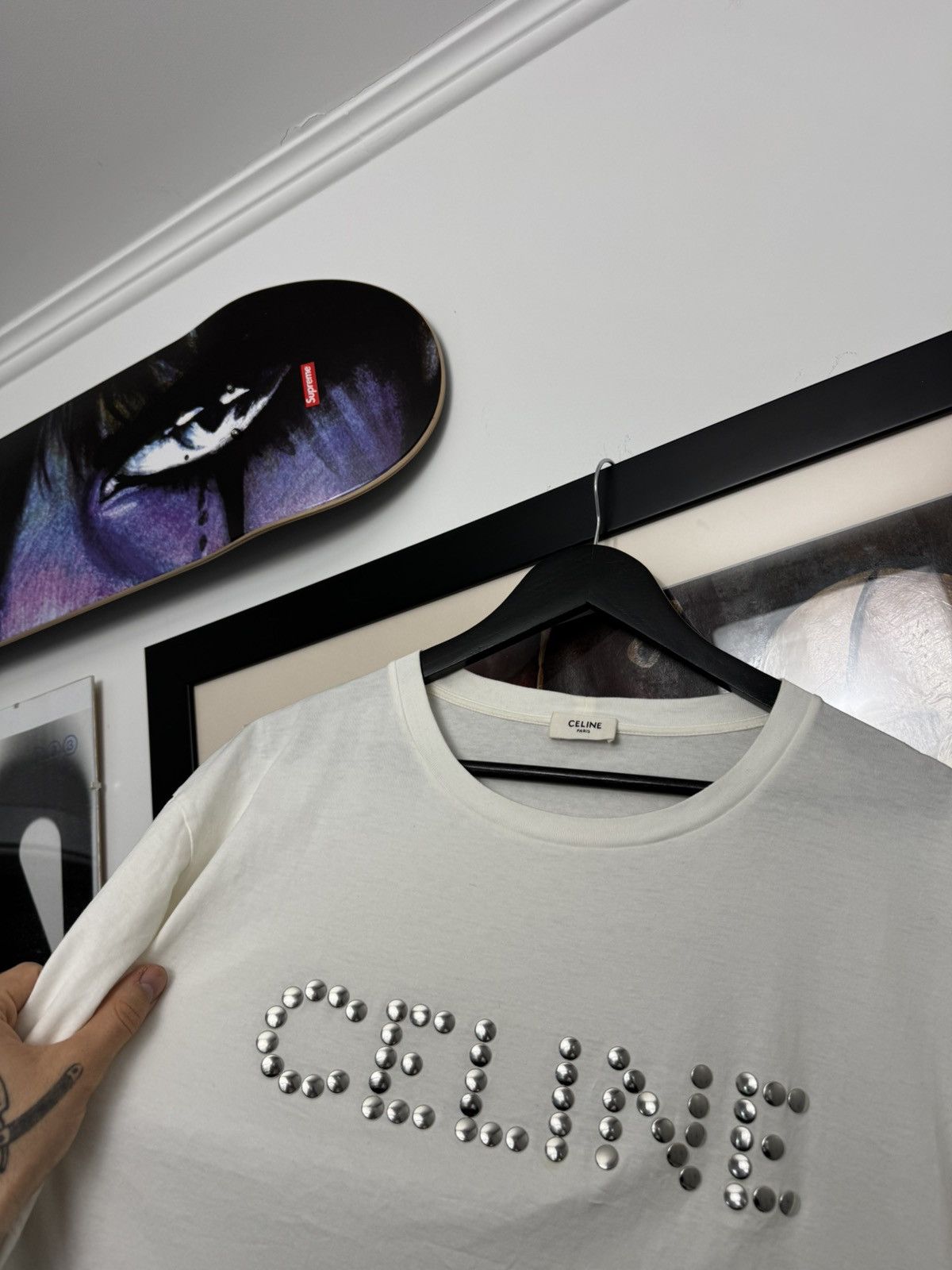 Celine Celine Designer White Tee Studded Logo Luxury High End Rare Size US XL / EU 56 / 4 - 2 Thumbnail