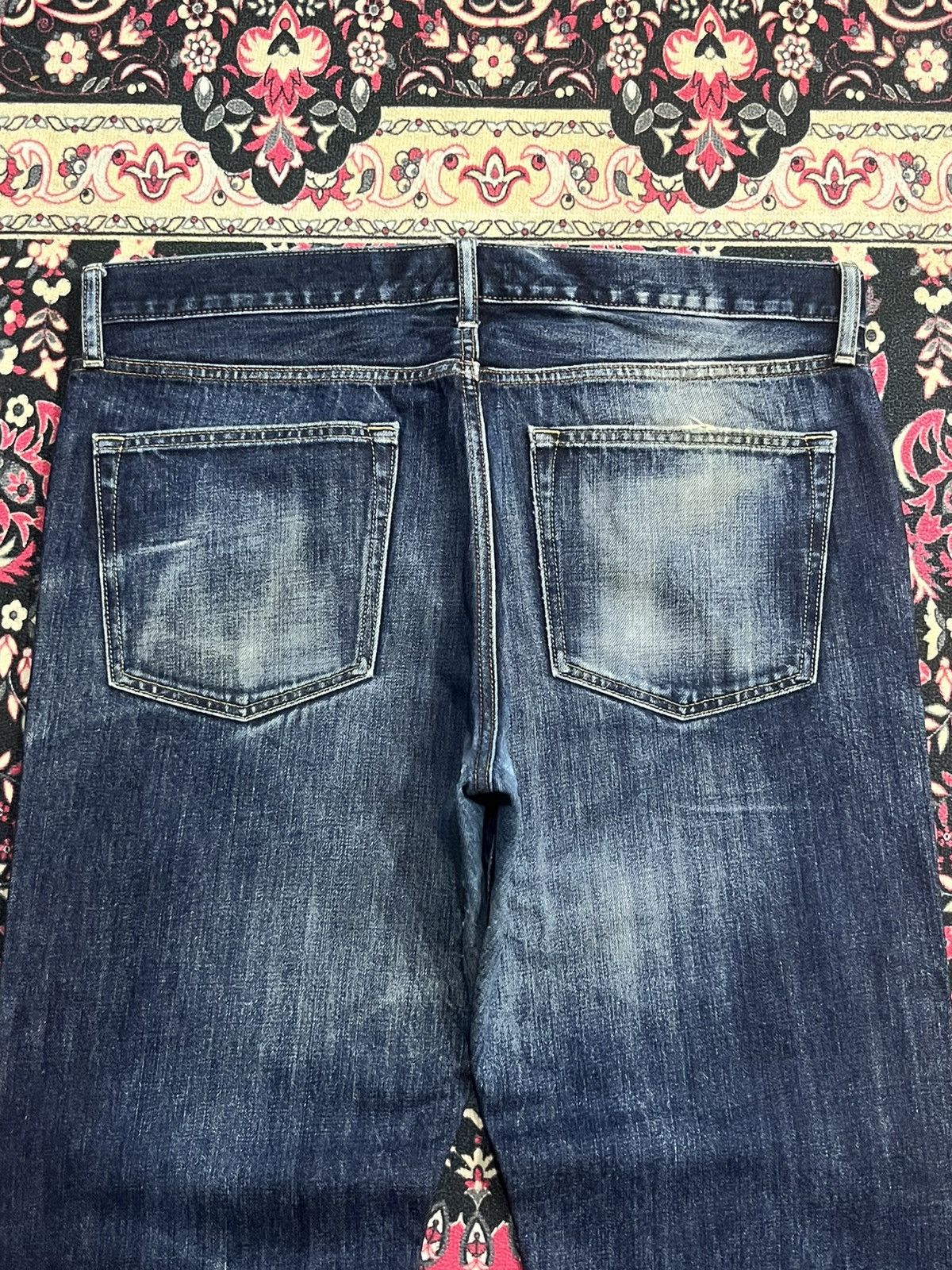 Jun Takahashi Vintage Japan Uniqlo UJ Dark Blue Whisker Faded Washed Jeans Size US 36 / EU 52 - 7 Thumbnail