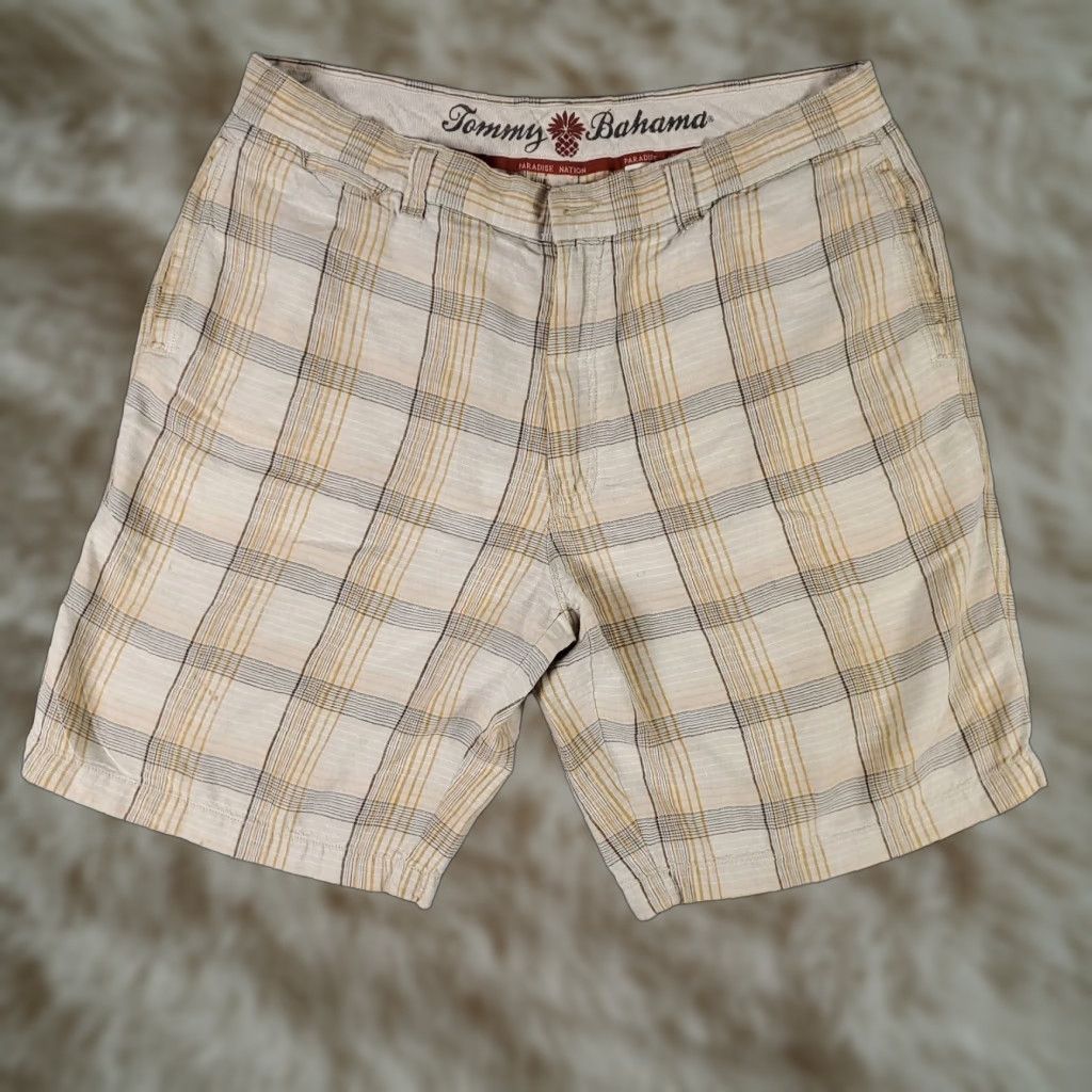 Tommy Bahama VINTAGE Tommy Bahama Shorts Mens 40 Beige Plaid Linen Casual Flat Front Chino Men's Size US 40 / EU 56 - 1 Thumbnail