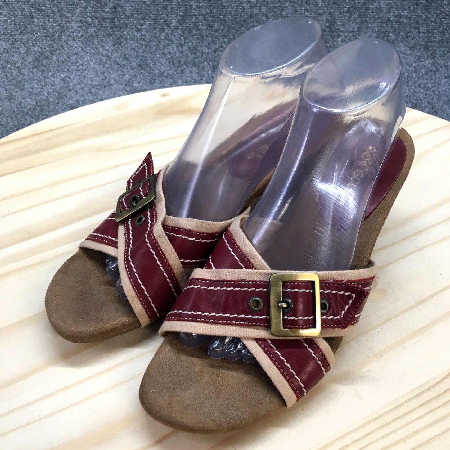 Vintage Aerosoles Algebra Slide Heels Womens 9.5 Maroon Buckle Strap Open Toe Leather Slidi Size US 10 / IT 40 - 3 Thumbnail