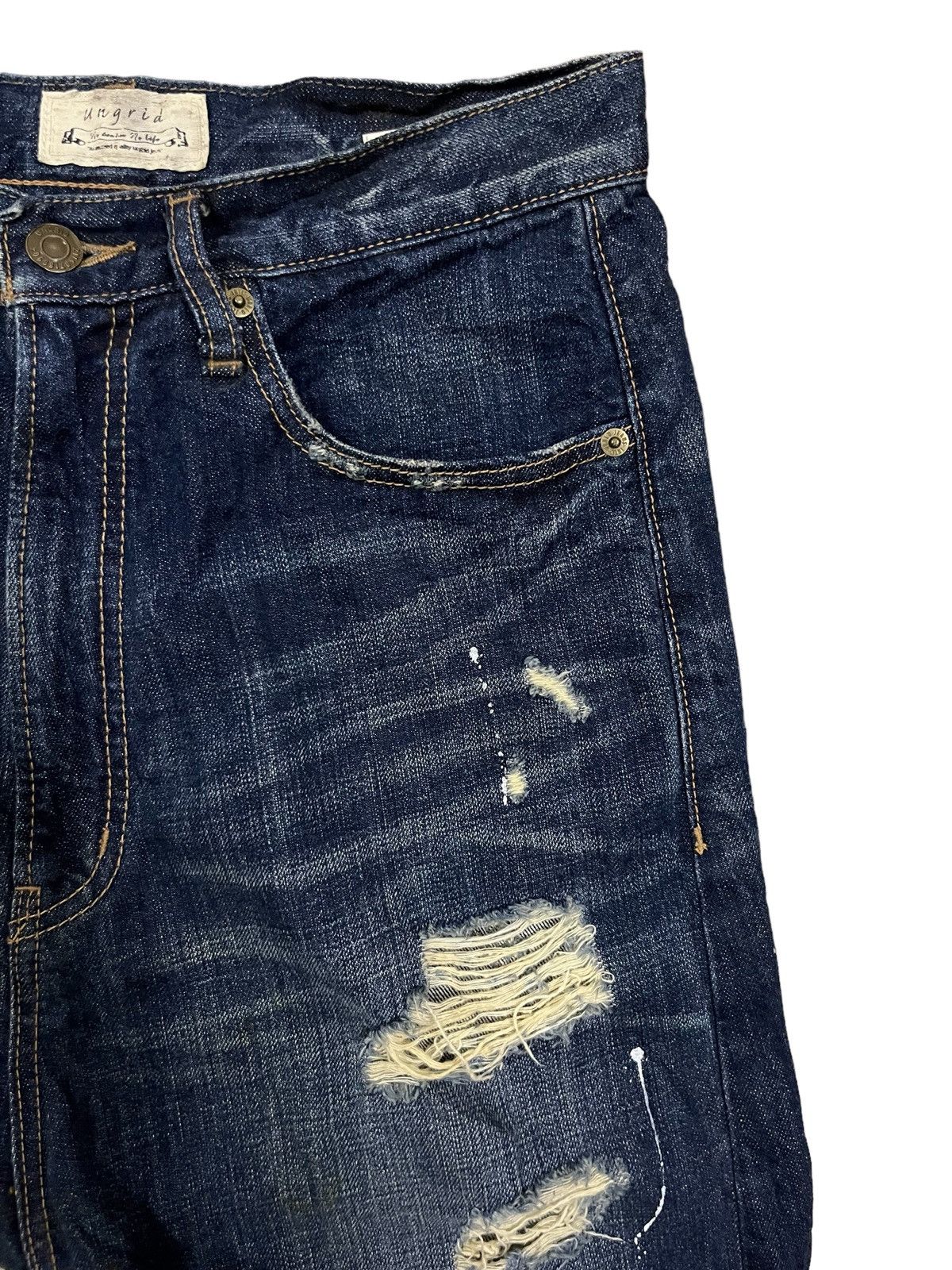 Other High Waist Blue Wash Paint Splatter Distress Short Jeans Size 28" / US 6 / IT 42 - 4 Thumbnail