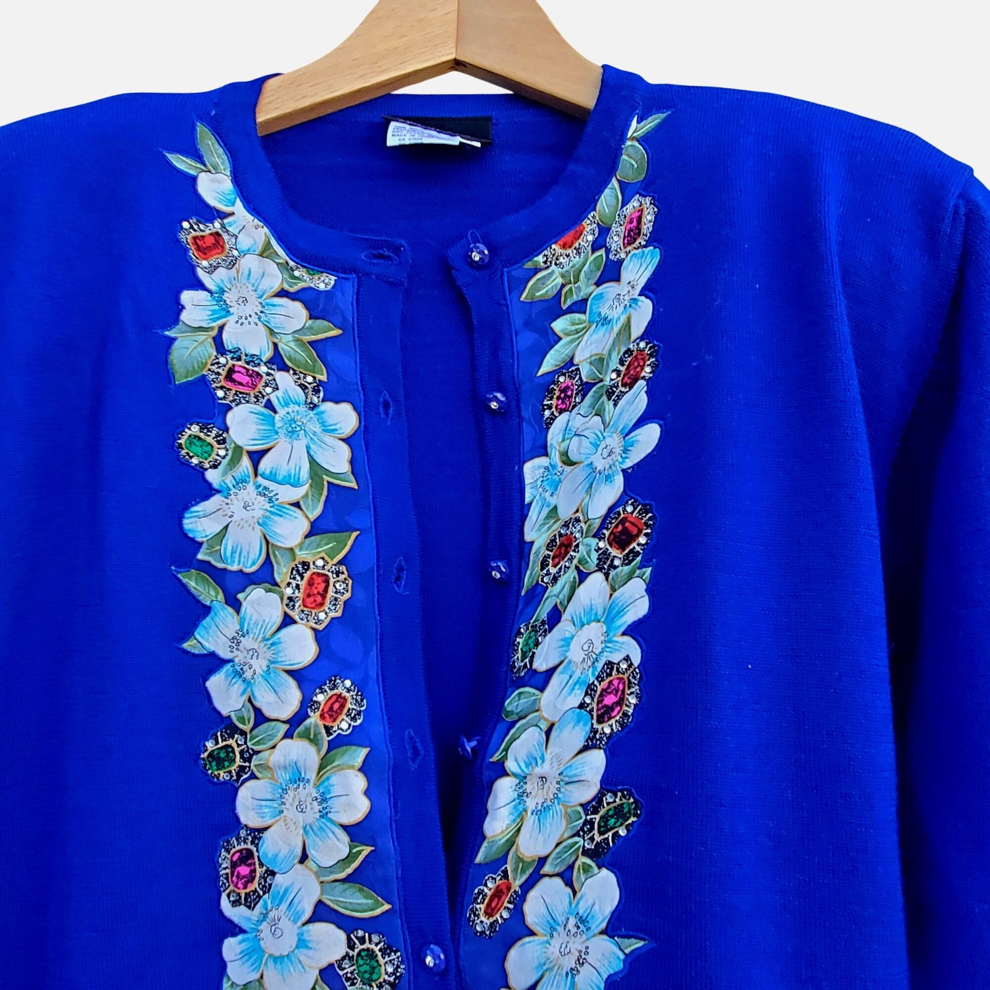 Vintage Diane Freis 80s Blue Purple Cardigan with Rhinestones L XL Size XL / US 12-14 / IT 48-50 - 6 Thumbnail