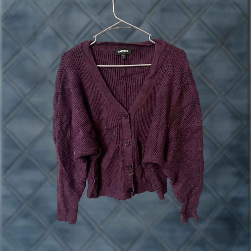 Express Express Women Cardigan V-Neck Button Down L Maroon Sweater Size L / US 10 / IT 46 - 1 Thumbnail