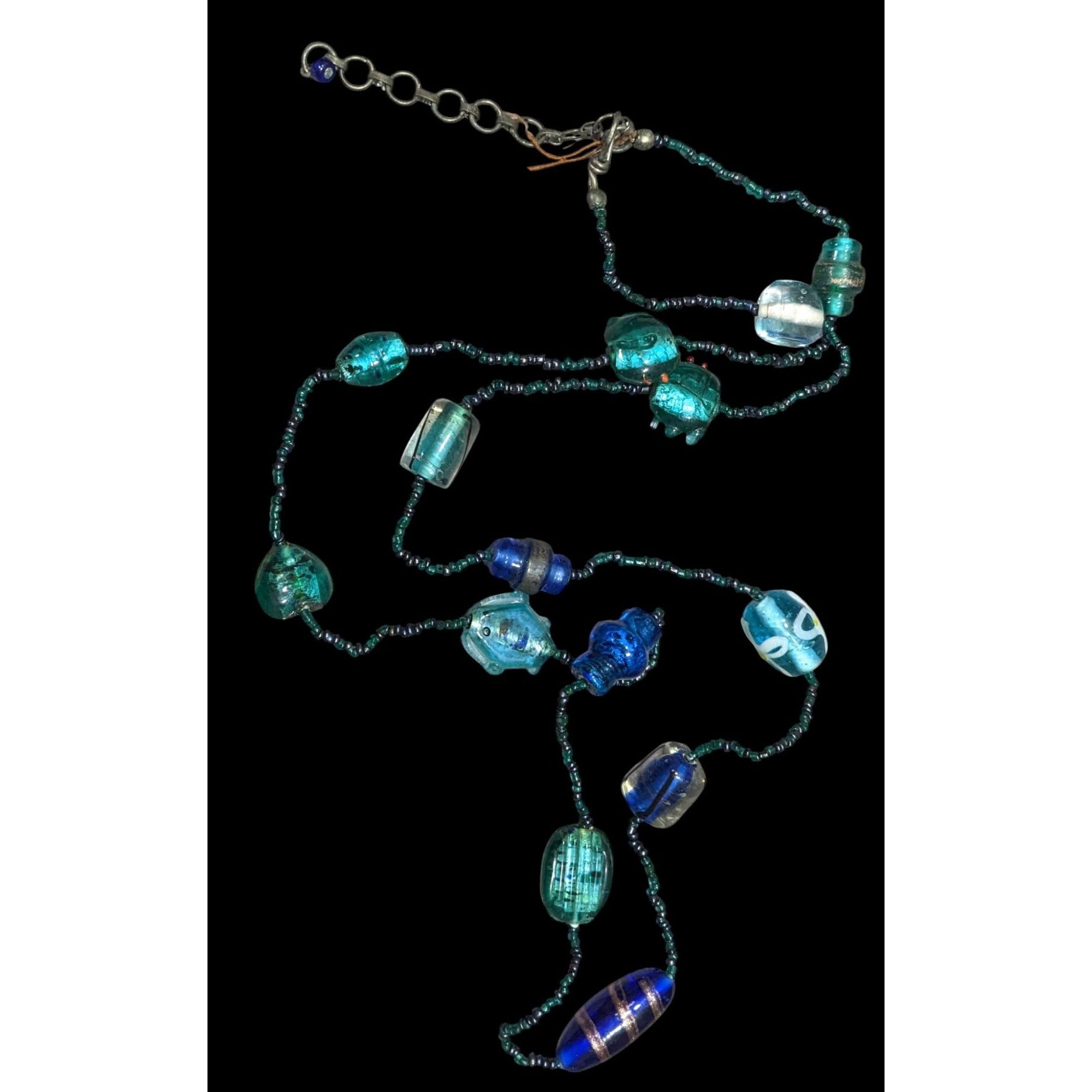 Handmade Handcrafted Mermaidcore Fish Glass Bead Necklace In Blue & G Size ONE SIZE - 1 Thumbnail