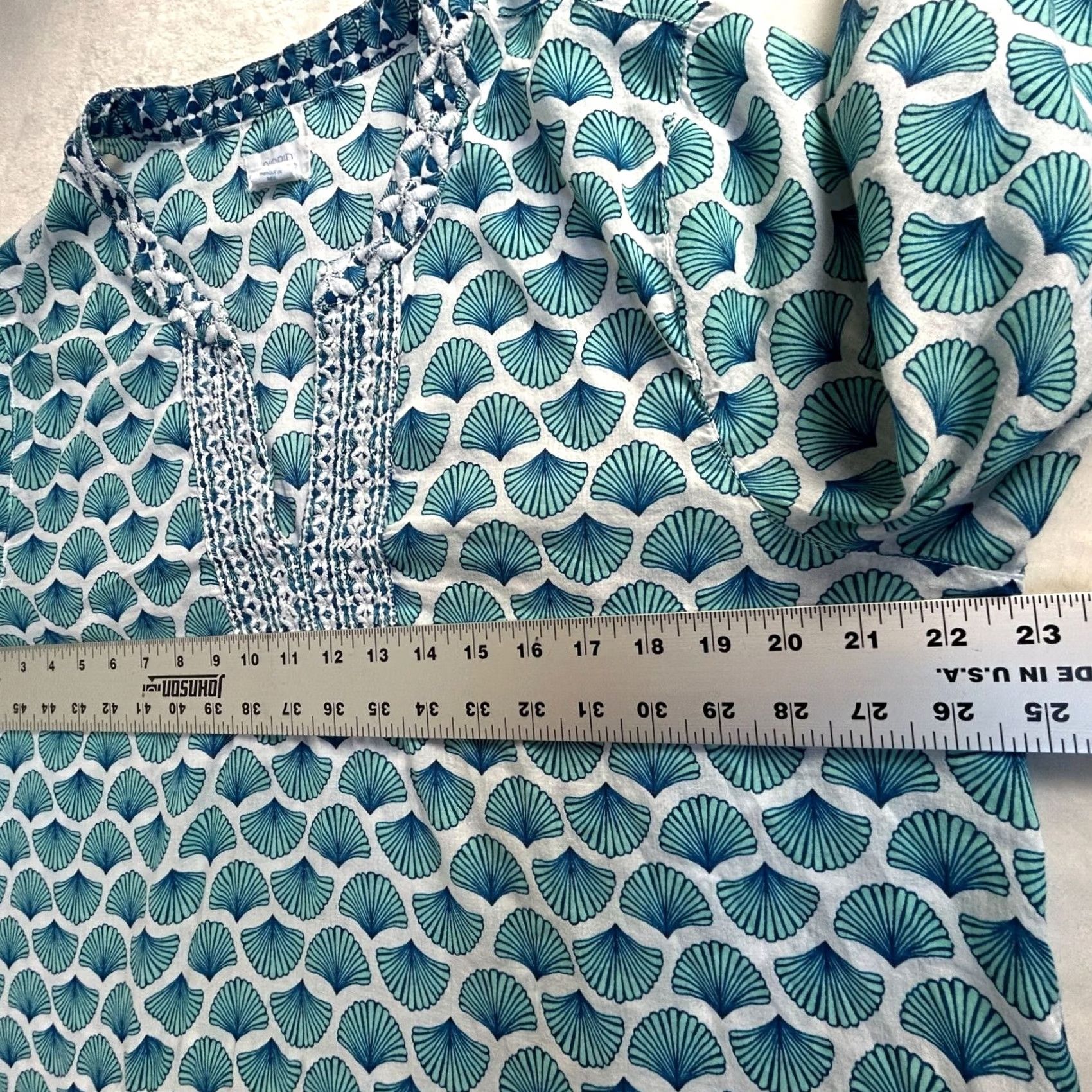 Vintage Sigrid Olsen Womens Blue & White Shell Print 3/4 Sleeve Tunic Top XL Cotton Size XL / US 12-14 / IT 48-50 - 6 Thumbnail