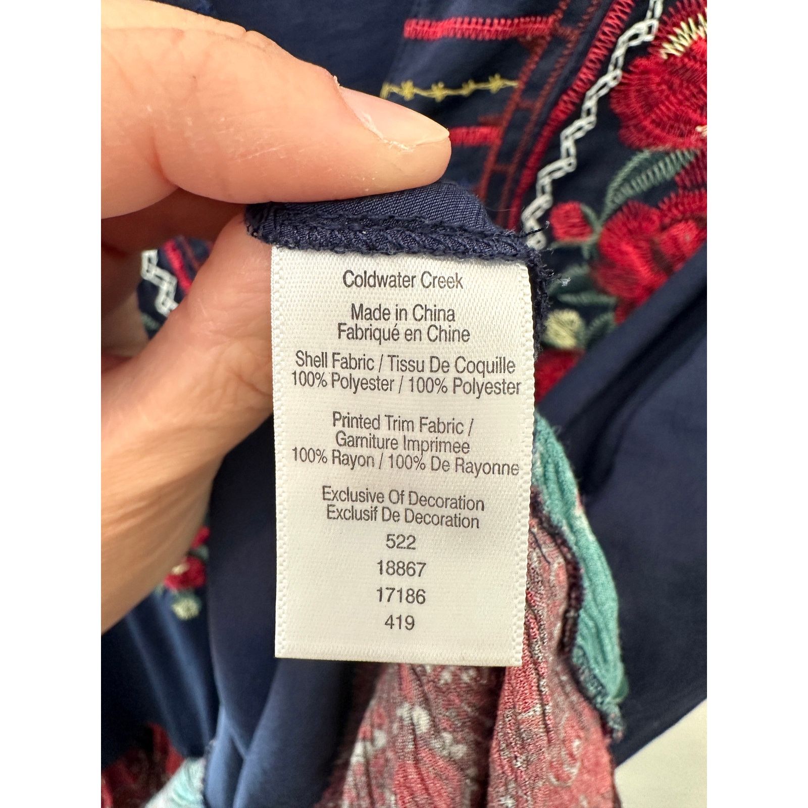 Coldwater Creek COLDWATER CREEK Navy Embroidered Floral Boho Western Blouse Size M / US 6-8 / IT 42-44 - 7 Thumbnail