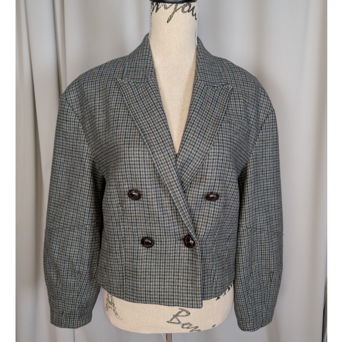 Veronica Beard Veronica Beard Sybille Cropped Houndstooth Wool Blend Blazer Size M / US 6-8 / IT 42-44 - 20 Thumbnail