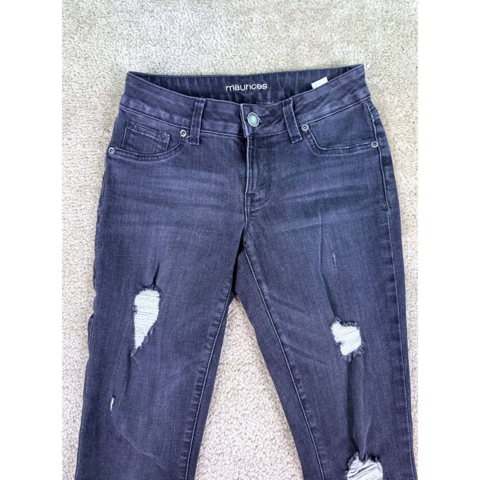Vintage Maurices Jeans Womens XS Skinny Stretch Distressed Low Rise Black Denim C924 Size 26" / US 2 / IT 38 - 2 Thumbnail
