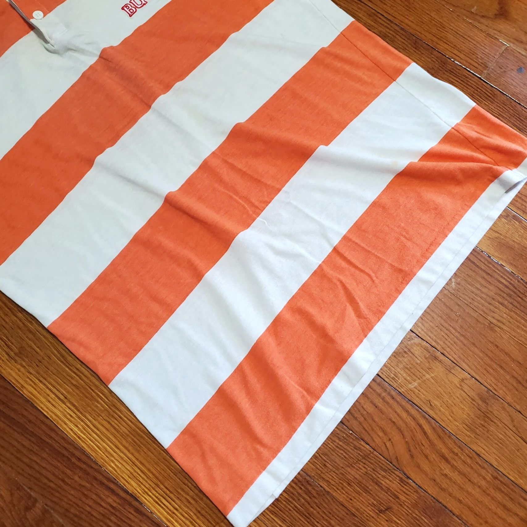 Logo 7 VINTAGE Logo 7 Shirt Striped Polo Orange Slim Button-Up Collared Short Sleeve Men L Stained 70s Buccaneers NFL Size US L / EU 52-54 / 3 - 2 Thumbnail
