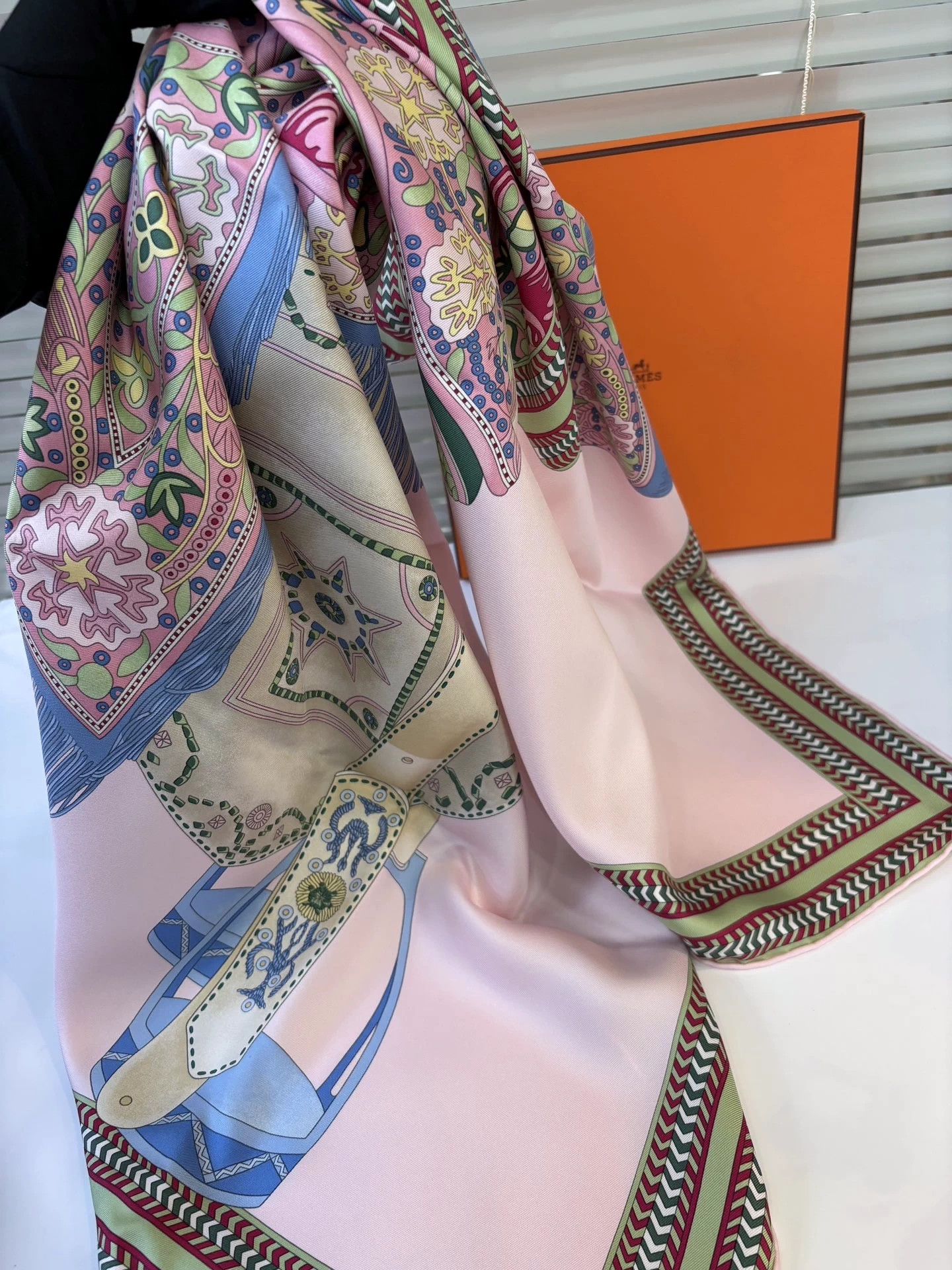 Hermes Hermès Grassland Saddle Blush Pink 90cm Silk Scarf New Size ONE SIZE - 4 Thumbnail