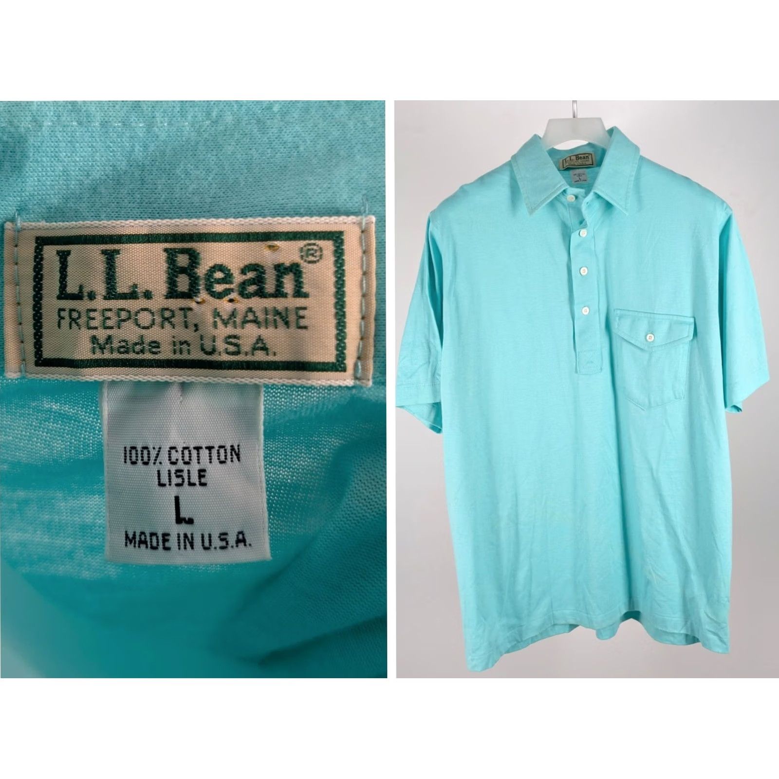 Vintage VINTAGE LL Bean Polo Shirt Aqua Cotton Lisle Large USA 80s Mens Polo Shirt Vintage 80s LL Bean Mens Large Size US L / EU 52-54 / 3 - 2 Thumbnail