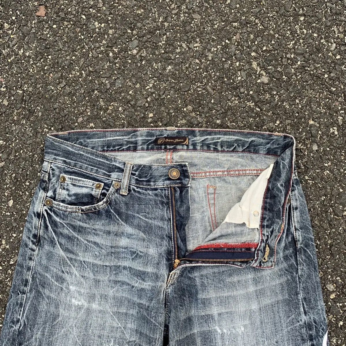 Japanese Brand STORM FADING RARE💥ORIRIN JEANS GRANDMIND Ripped Denim Pants Size US 33 - 5 Thumbnail