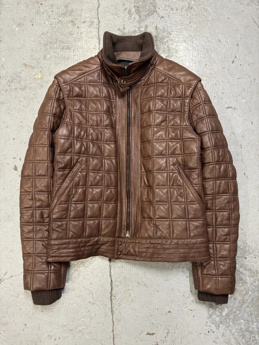 Roberto Cavalli 2000s Roberto Cavalli Brown Square Detachable Sleeves Leather Jacket Size US M / EU 48-50 / 2 - 7 Thumbnail