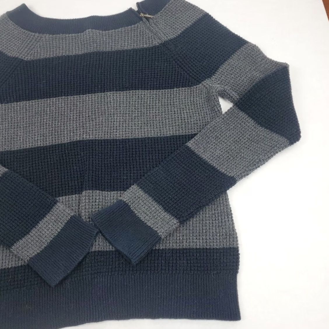 Chaps CHAPS Denim Knit Sweater Black Gray Stripe Shoulder Zip Women's M Pullover Knitted Striped Preppy American Vintage: No Size M / US 6-8 / IT 42-44 - 3 Thumbnail