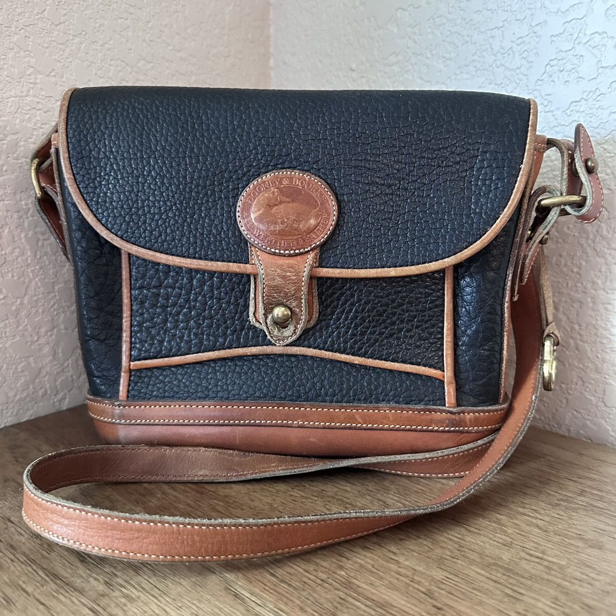 Dooney Bourke VTG Dooney & Bourke Black All Weather Leather Crossbody Bag, Women's