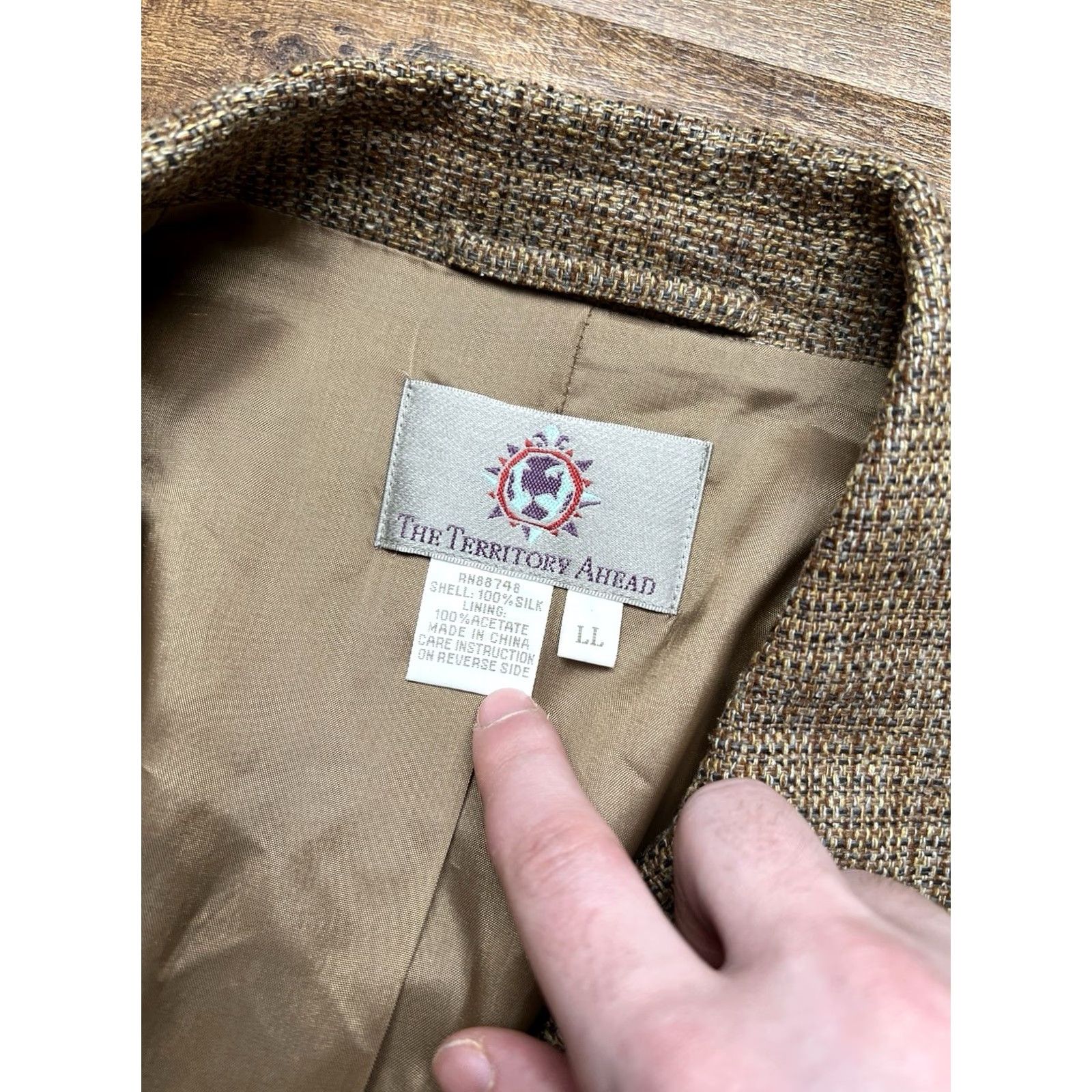 The Territory Ahead Territory Ahead Blazer Mens Large Long Brown Silk Lined Button Up Coat Size 42R - 4 Thumbnail