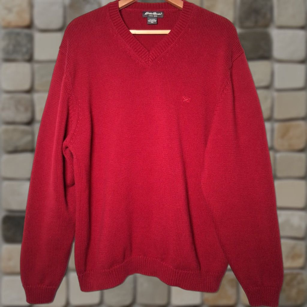 Eddie Bauer VINTAGE Eddie Bauer Sweater Men XXL V-Neck Red Knit Classic Preppy Cotton Pullover Long Sleeve Office Wear Business Casual/Mens Size US XXL / EU 58 / 5 - 1 Thumbnail