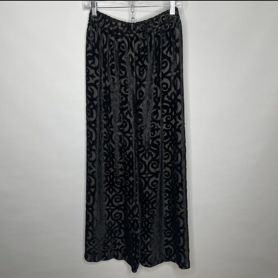 image of 90's Emanuel Ungaro Sheer Black Velvet Burnout Palazzo Pants, Women's (Size 24)