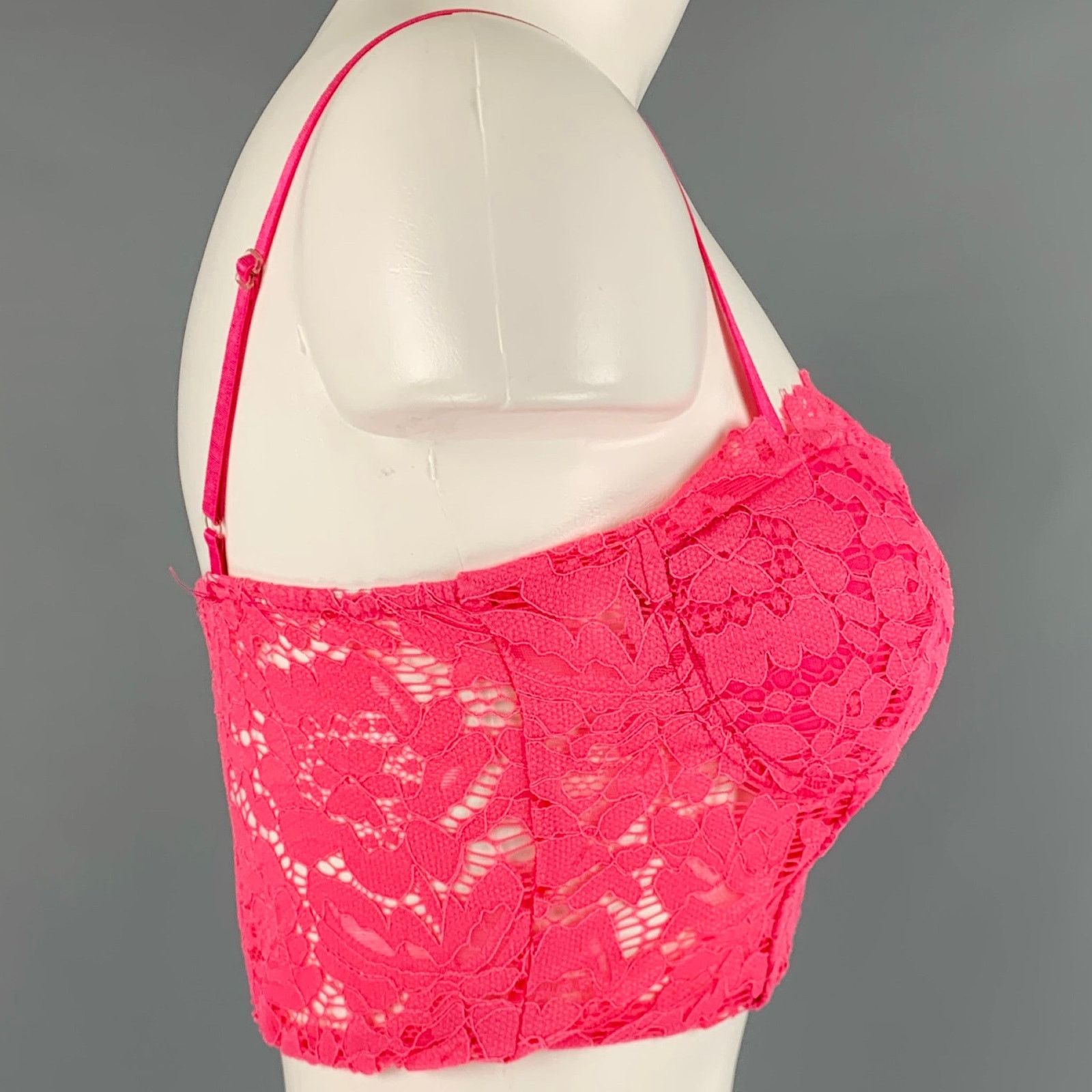Vintage VINTAGE Size S Hot Pink Lace Floral Bustier Dress Top Size S / US 4 / IT 40 - 2 Thumbnail
