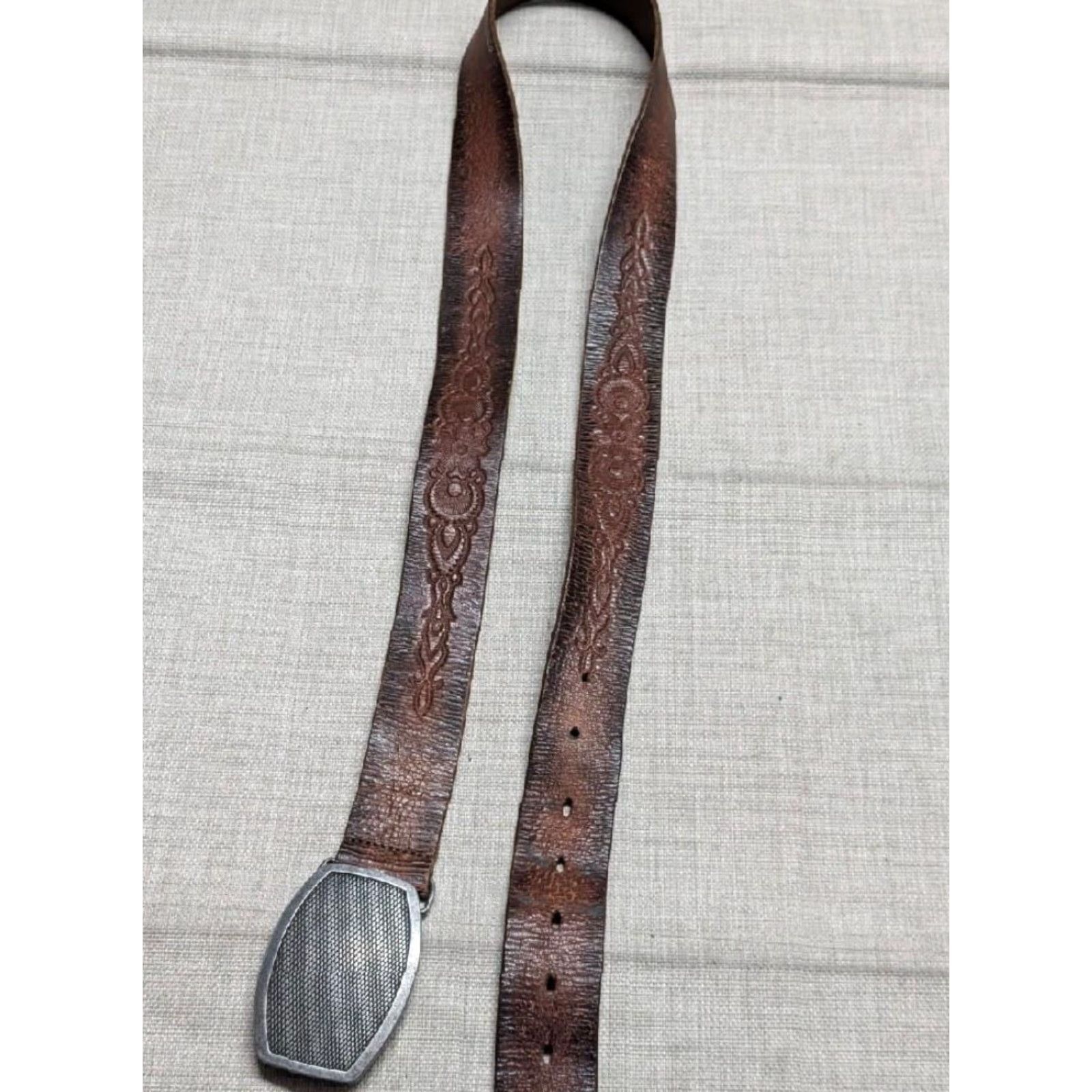 Vintage VINTAGE WESTERN BELT men 42 brown leather concho buckle rustic patina Y2K western belt Mens Size 42 - 5 Thumbnail