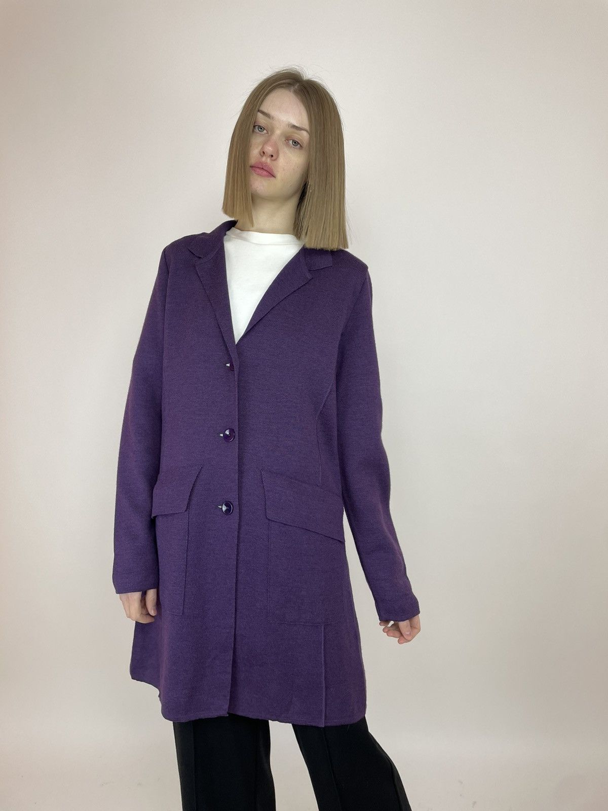 Designer Georg Maier Purple wool cardigan Reine Schurwolle wool Size XL / US 12-14 / IT 48-50 - 1 Thumbnail