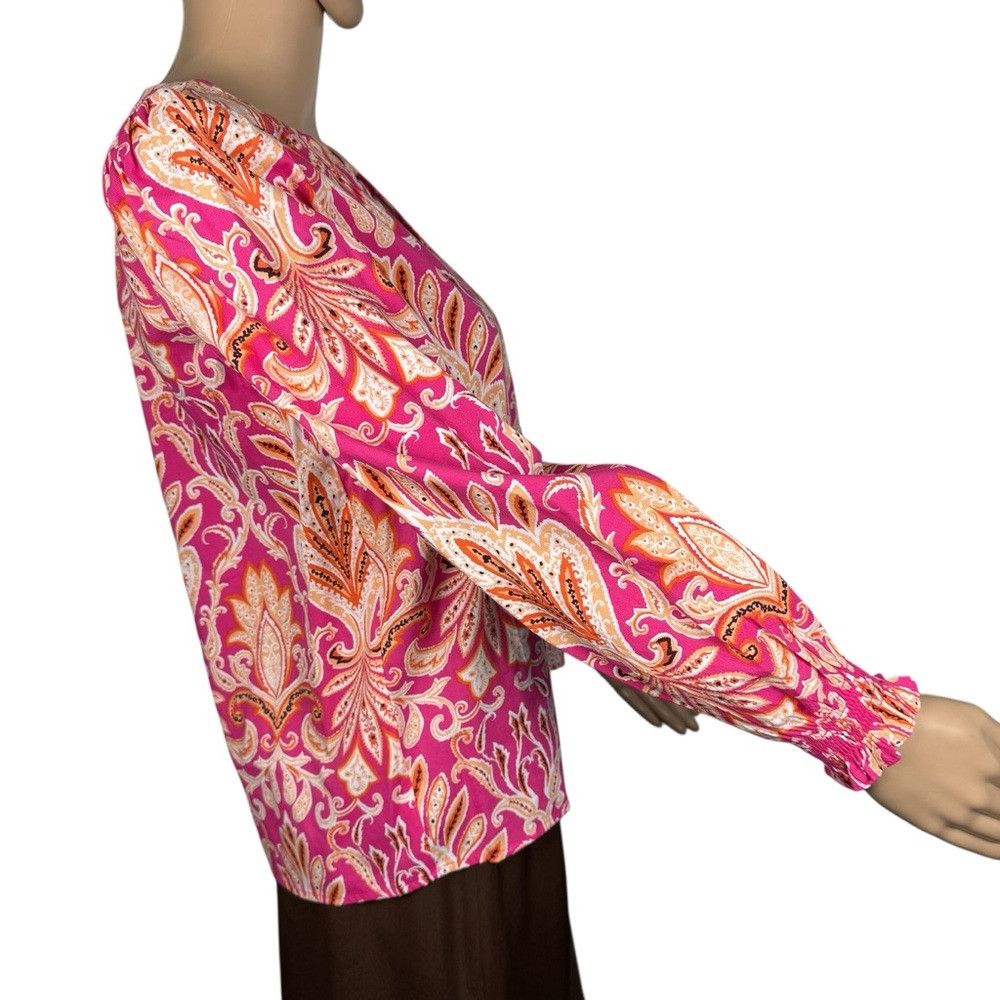 Loft NWT New LOFT Paisley Smocked Cuff V-Neck Cotton Blend Blous Size XS / US 0-2 / IT 36-38 - 4 Thumbnail