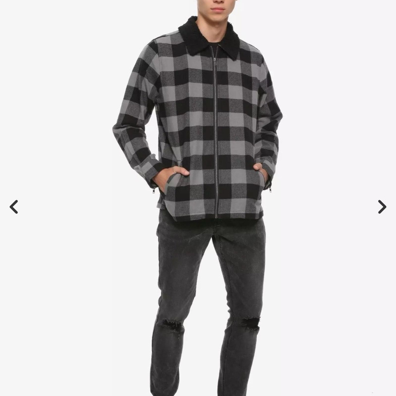 Hot Topic Hot Topic Plaid Zip-Up Jacket with Cozy Collar Size US L / EU 52-54 / 3 - 1 Thumbnail