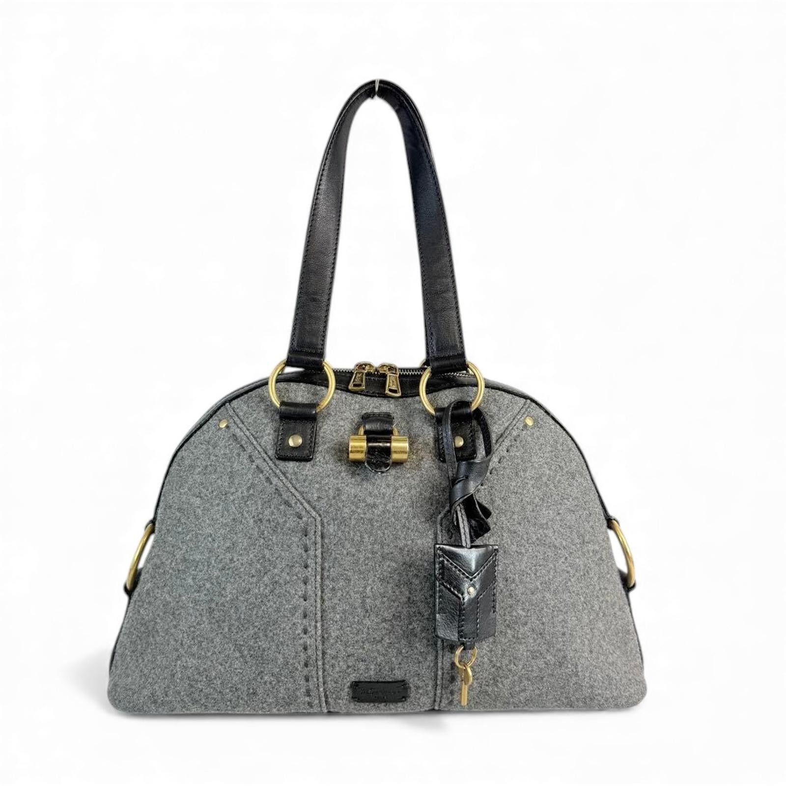Saint Laurent Paris Saint Laurent - Grey Wool Black Leather Handbag Size ONE SIZE - 2 Thumbnail