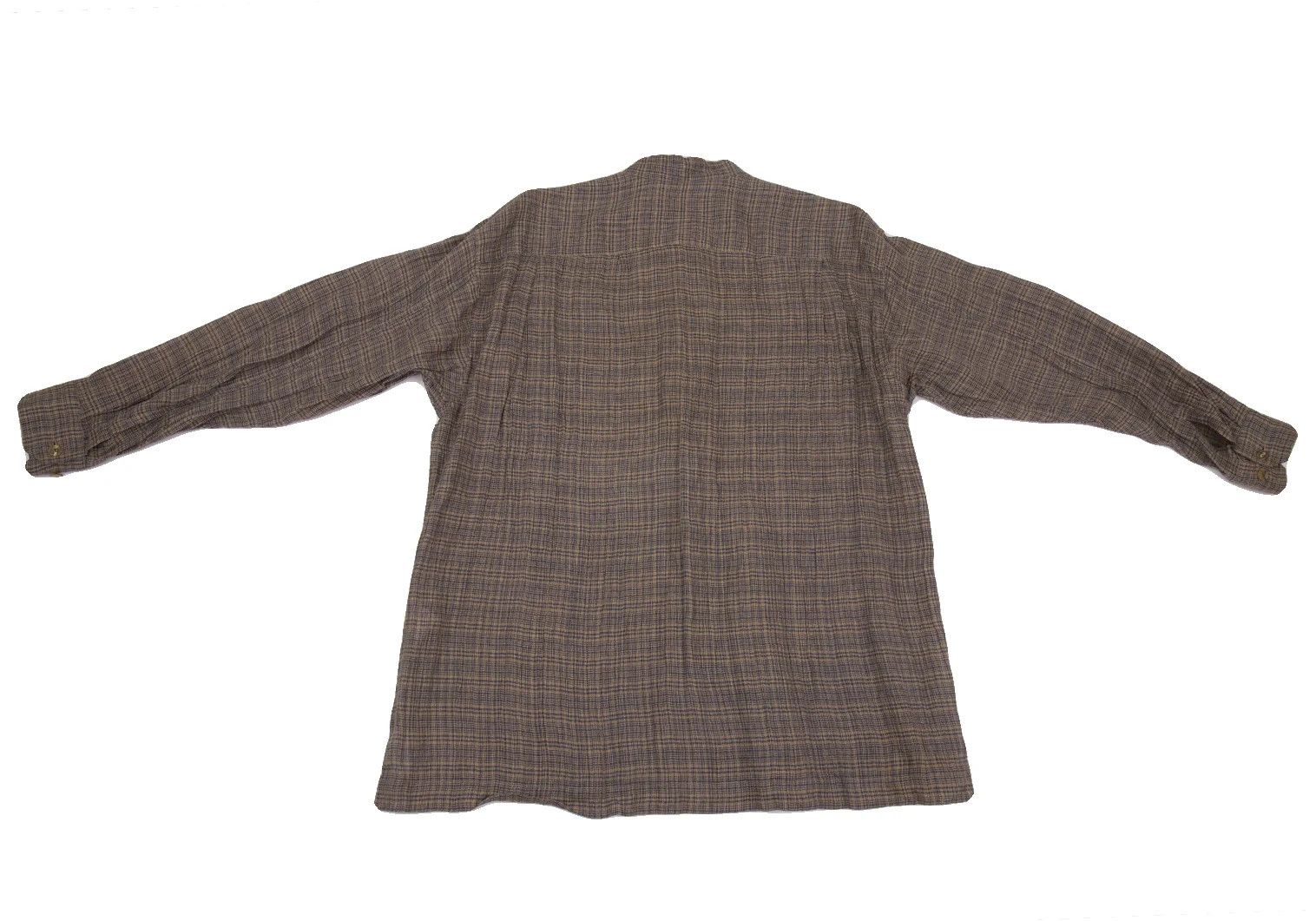 Issey Miyake Linen Check Band Collar Shirt in Beige and Blue, M Size US M / EU 48-50 / 2 - 12 Thumbnail