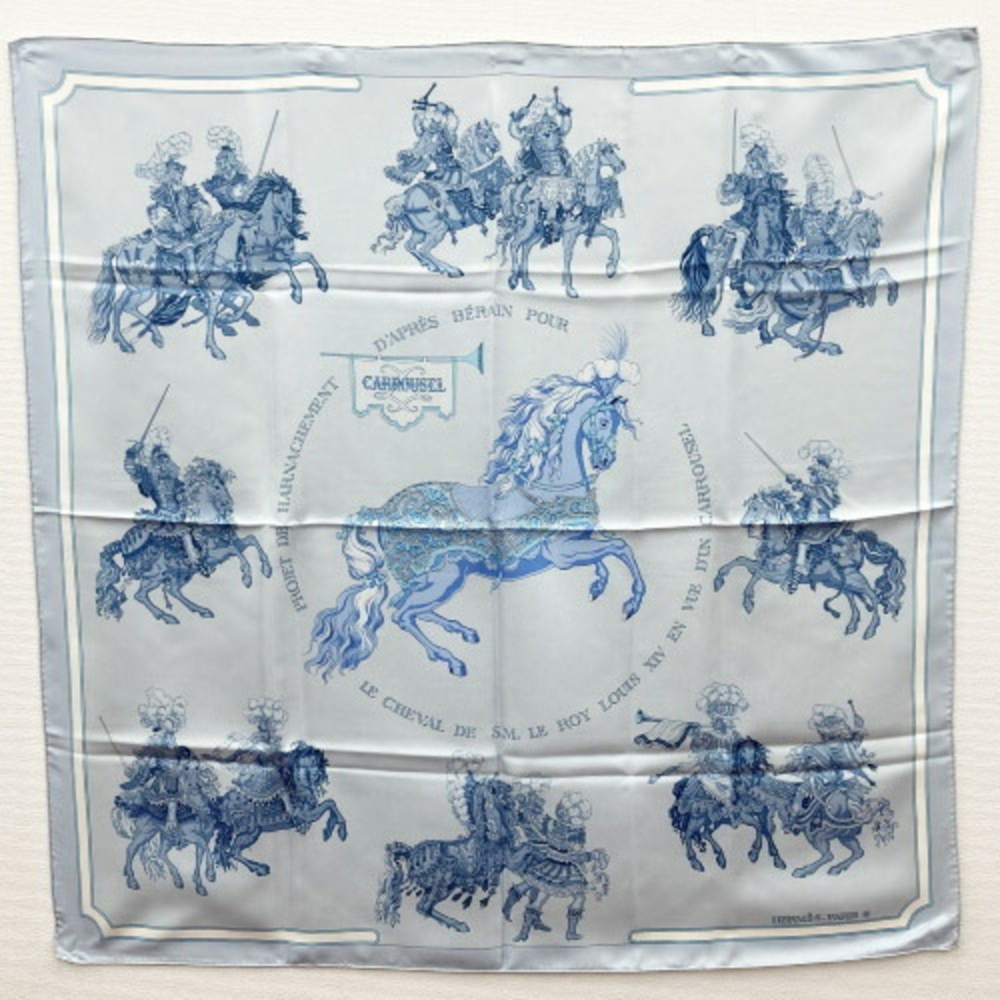 image of Hermes Carrousel Horse Pattern Muffler/scarf Blue Silk Ladies Fashion It1W4Fo563O2, Women's