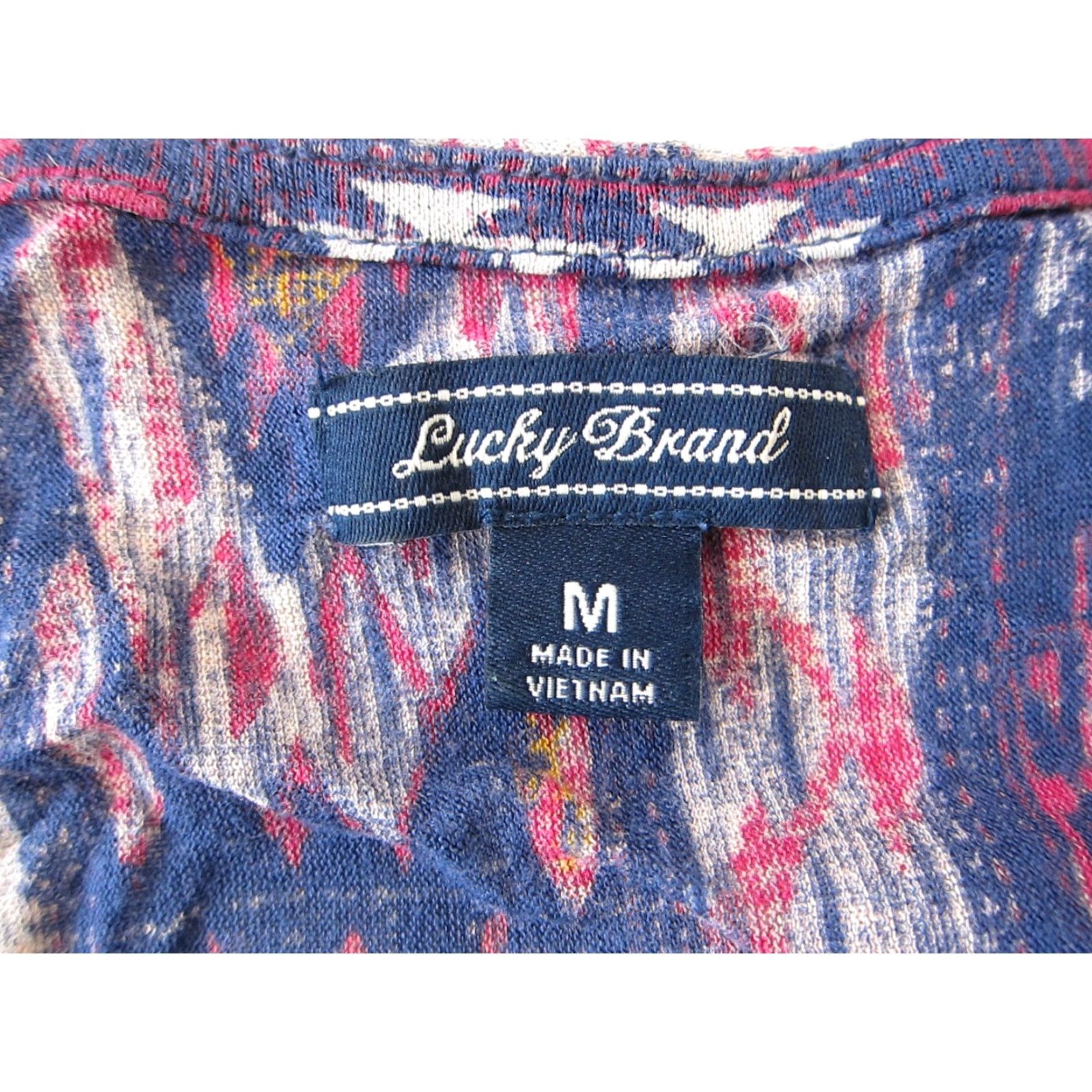 Lucky Brand VINTAGE Lucky Brand Blouse Shirt M Pink Blue Yellow 100% Rayon Button Down 3/4 Sleeve Tunic Batik Peasant Womens Size M / US 6-8 / IT 42-44 - 3 Thumbnail