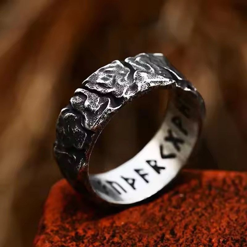 Japanese Brand Round Rock Ring Viking Rune ( siz3 7-13 ) Size ONE SIZE - 6 Thumbnail