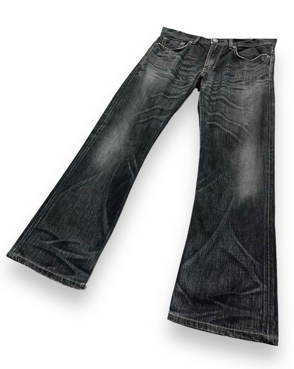 Edwin × Japanese Brand × Vintage FYE FLARE💥EDWIN BLUE TRIP Distressed Black MADE IN JAPAN💥 Size US 34 / EU 50 - 6 Thumbnail
