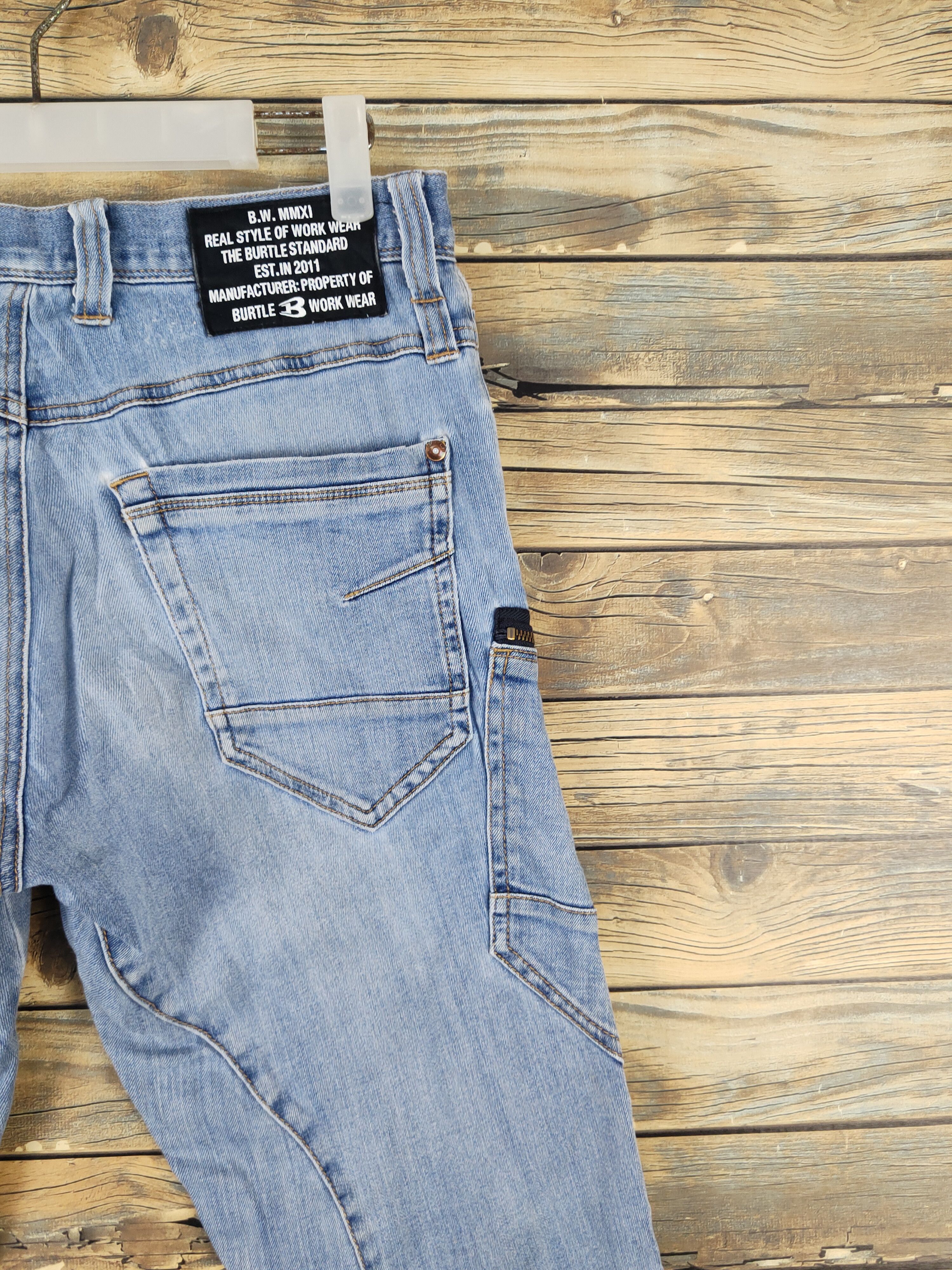 Japanese Brand Burtle Blue Distressed Ripped Soft denim Jeans #W1976 Size US 31 - 12 Thumbnail