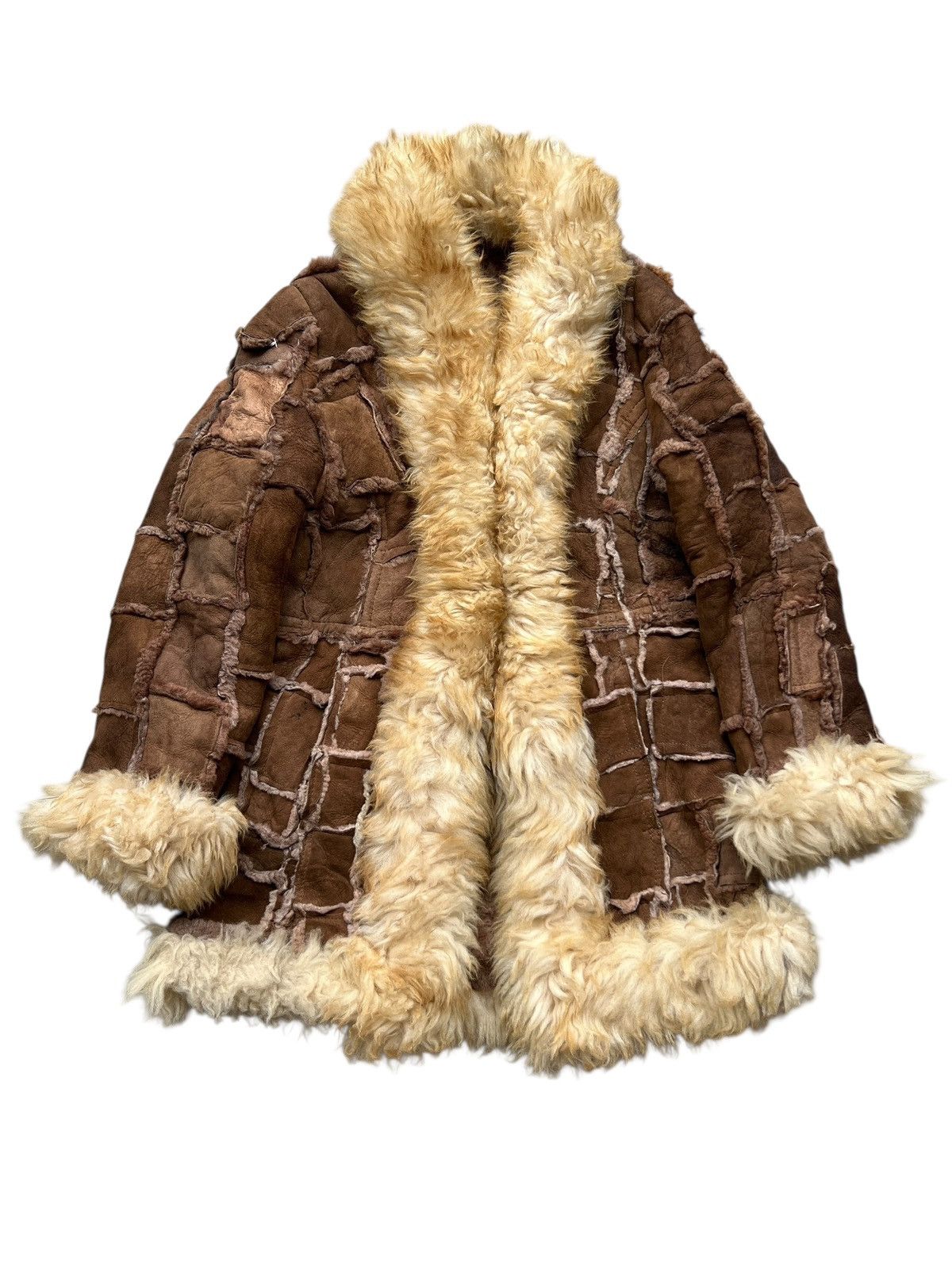 Vintage 80s Alpine Sheep Skin Patchwork Fur Leather Jacket