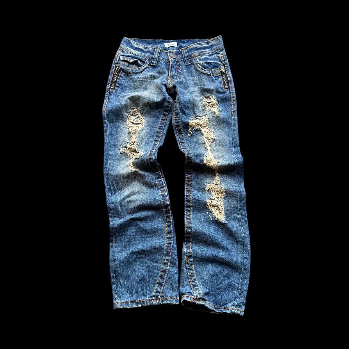 Japanese Brand ☀️CHORTIE DISTRESSED DENIM JEANS FLARE PANT Size 29" - 1 Thumbnail