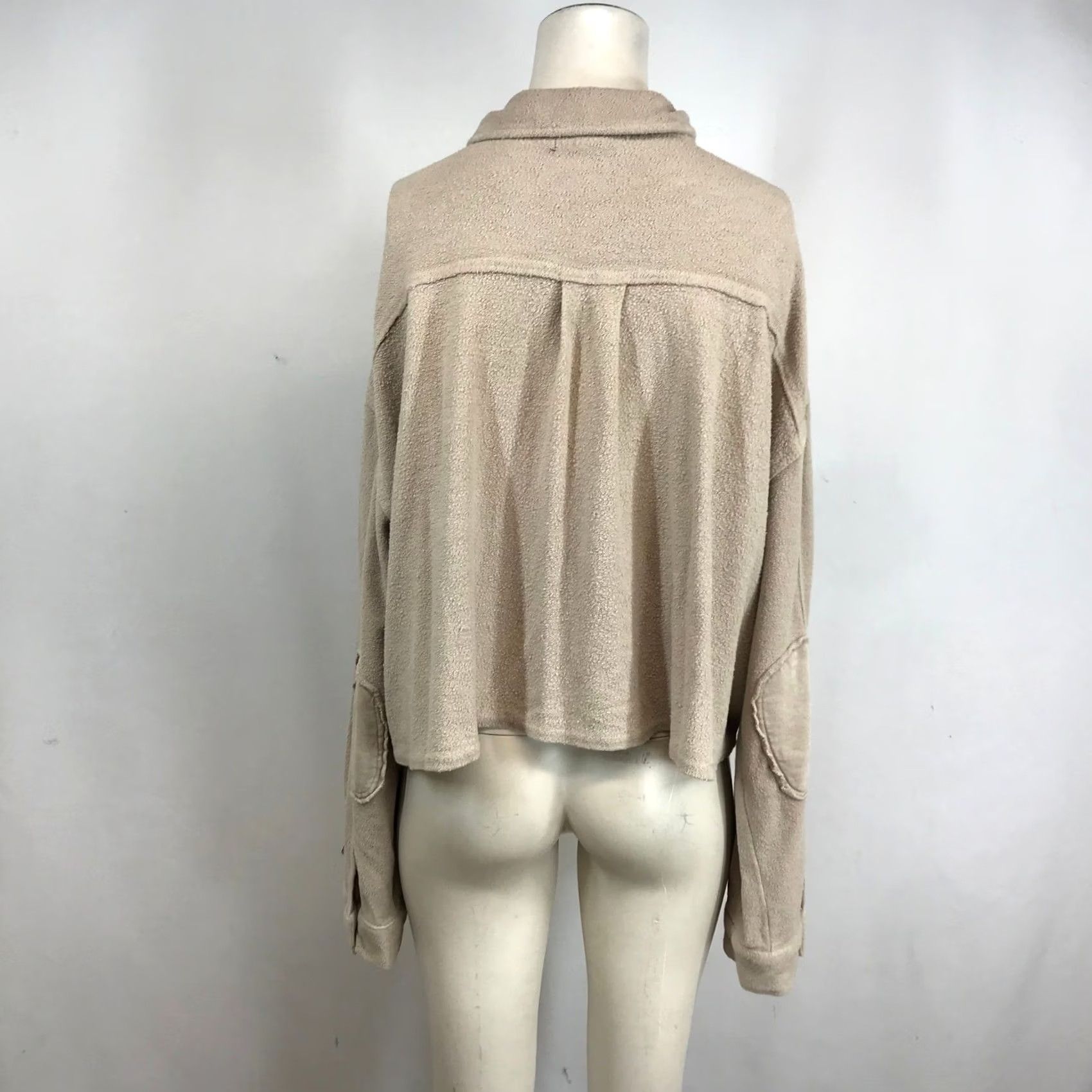 Forever 21 FOREVER 21 Womens Beige Textured Cotton Raw Edge Oversized Shacket Jacket M Size M / US 6-8 / IT 42-44 - 5 Thumbnail