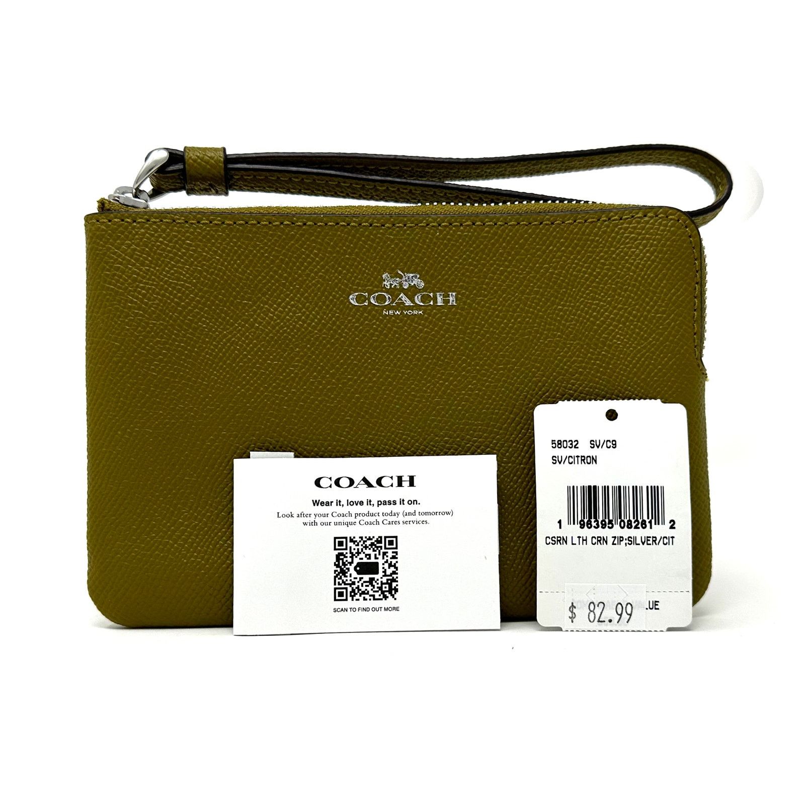 Coach Coach Corner Zip Wristlet in Citron Green Leather 58032 Size ONE SIZE - 2 Thumbnail
