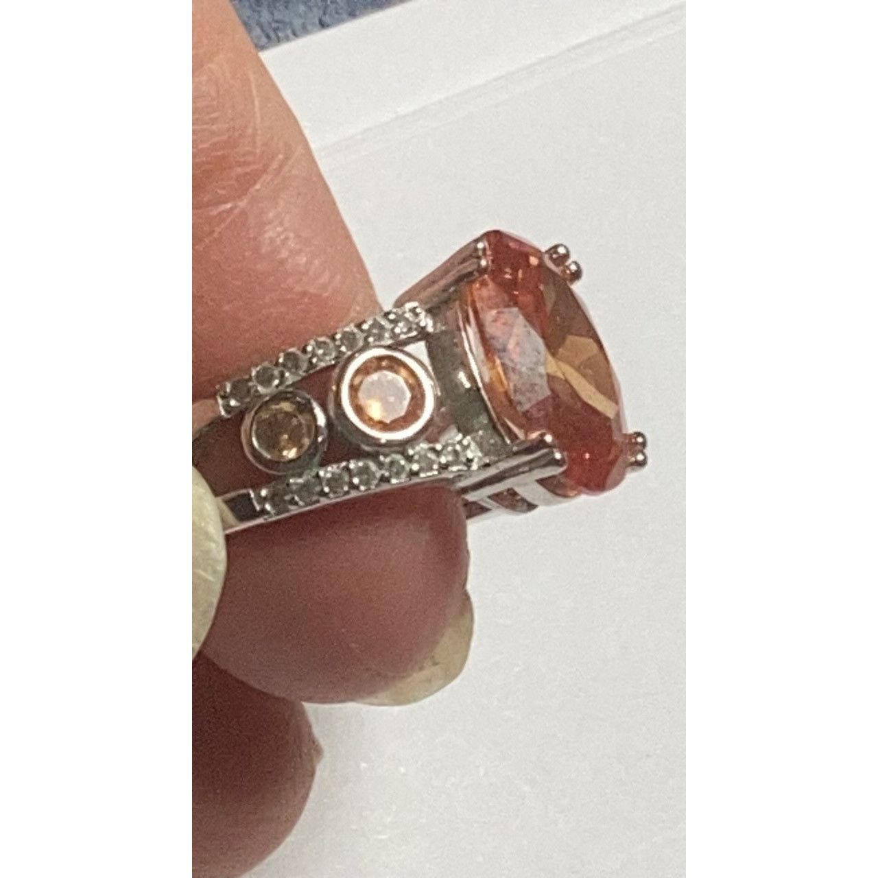 Other Ring Vintage-Style Oval Citrine & Clear Crystal Silver Intri Size ONE SIZE - 2 Thumbnail