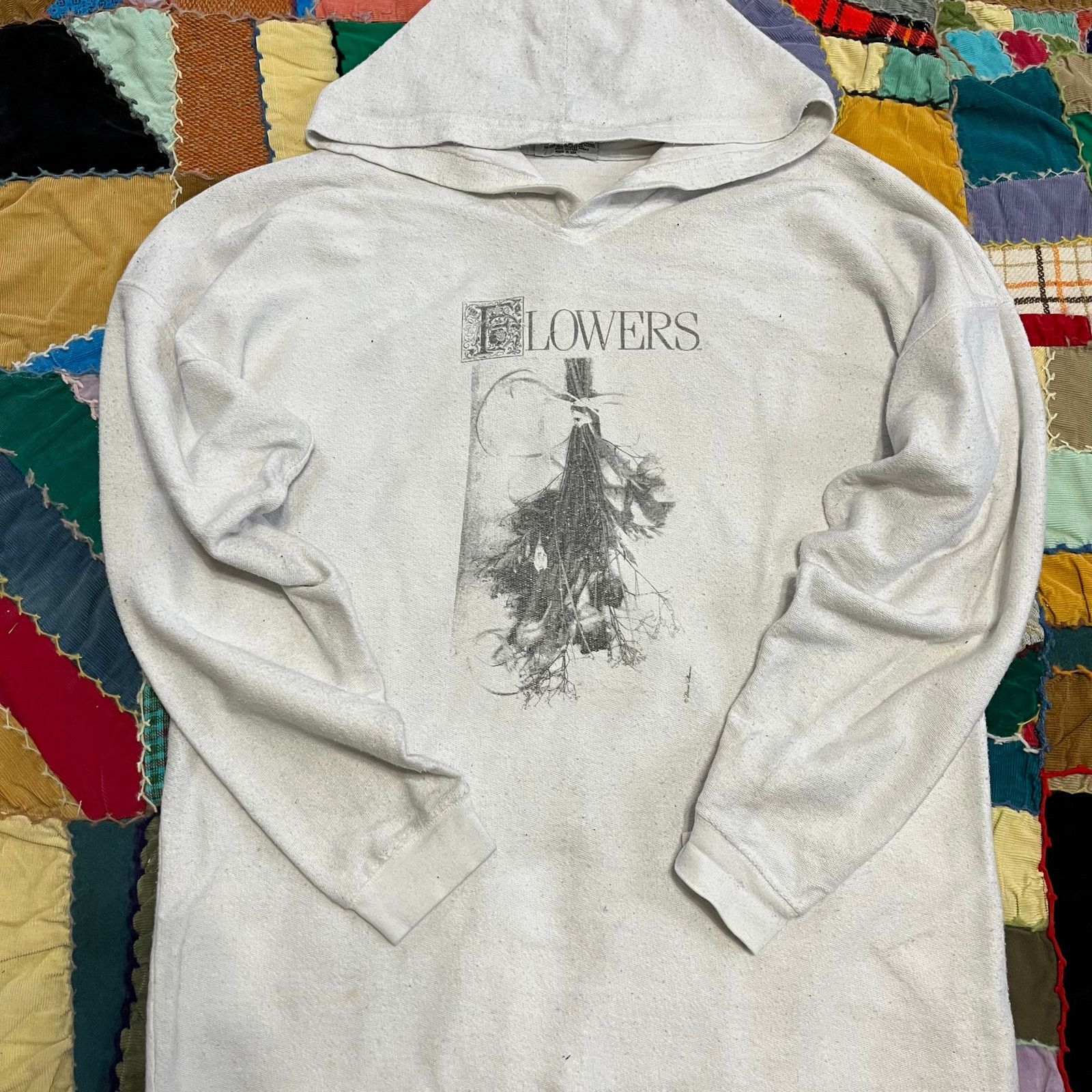 Other Vintage Spirit Flowers White Towelish Material White Hoodie Size US L / EU 52-54 / 3 - 1 Thumbnail