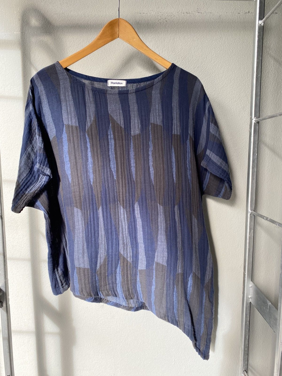Playstation Plantation Blue Striped Asymmetrical Top Size L / US 10 / IT 46 - 7 Thumbnail
