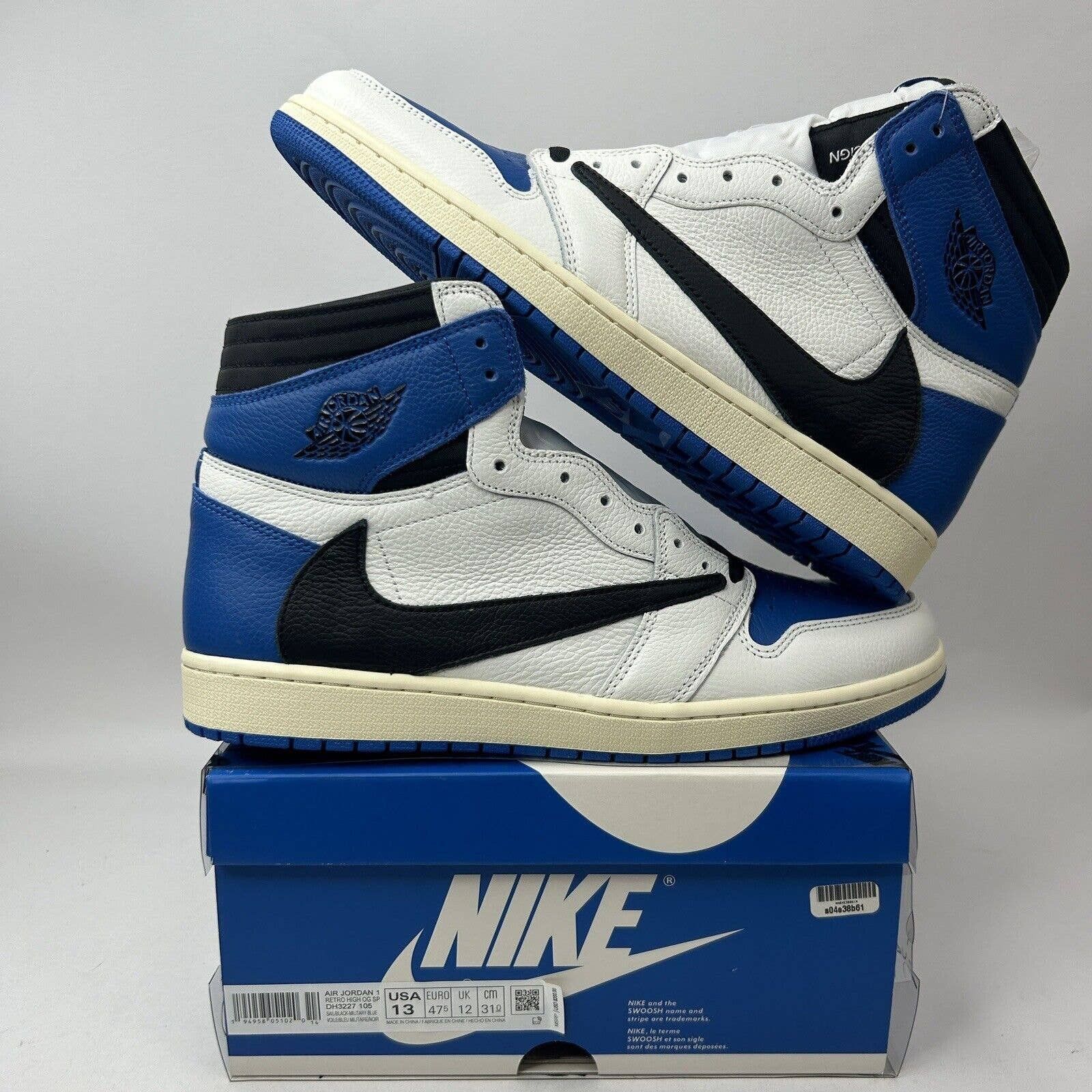 image of Nike Air Jordan 1 Retro High OG "fragment X Travis Scott" Shoes in Blue, Men's (Size 13)
