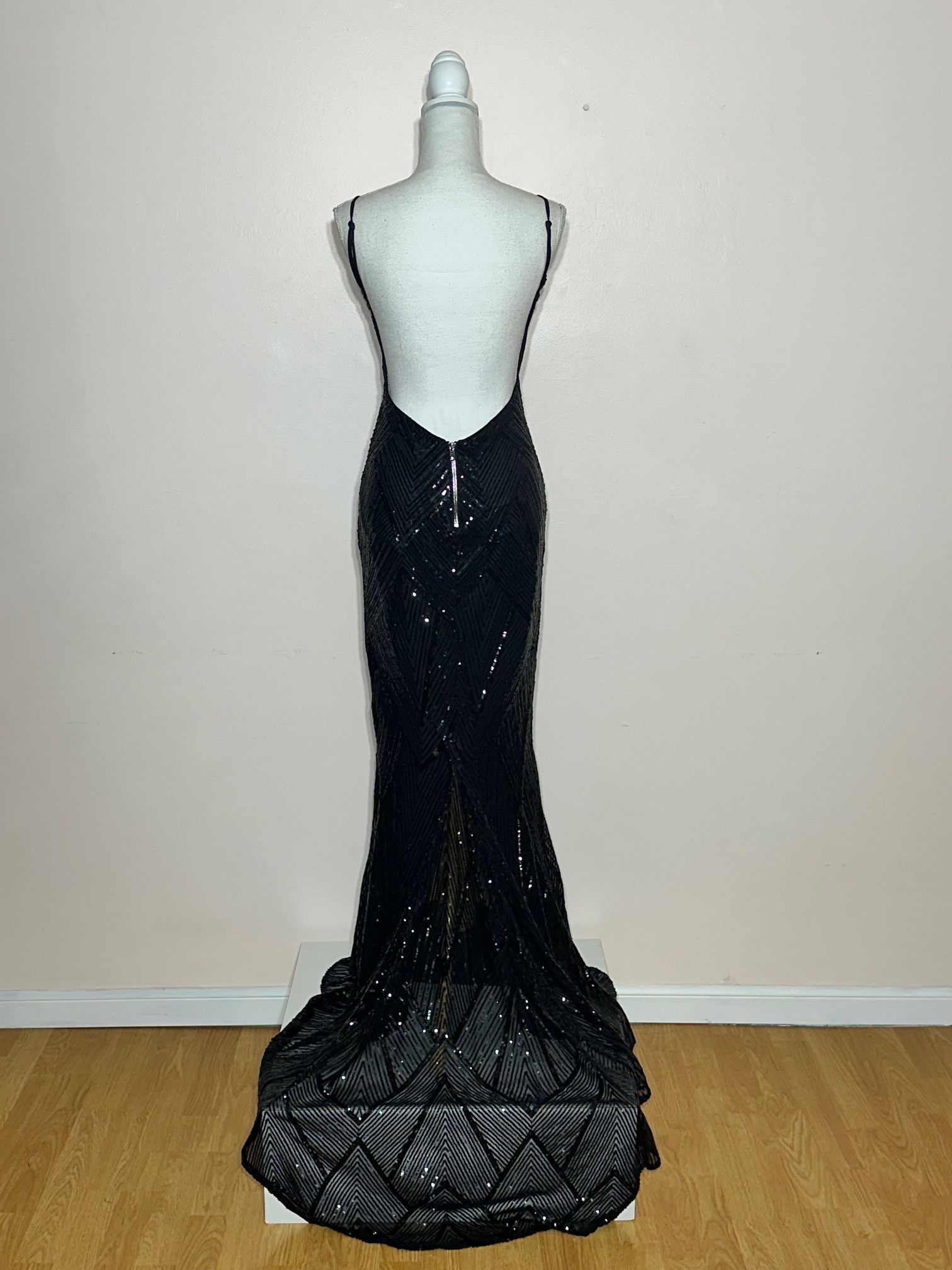 Vintage Black Sequin Deco Spaghetti Strap Bias Gown Size M / US 6-8 / IT 42-44 - 4 Thumbnail