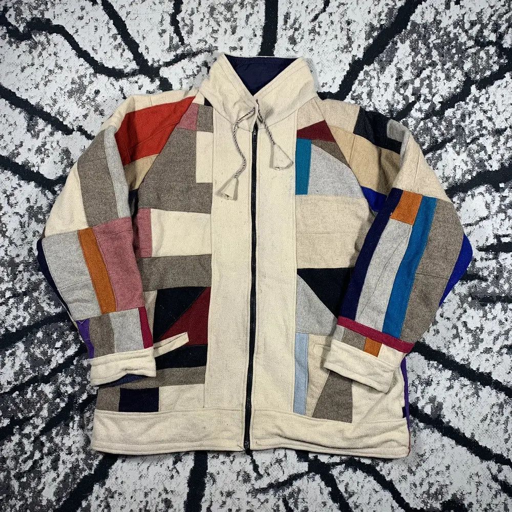 Japanese Brand × Vintage Vintage Patchwork Wool Coat Avant Garde Style Jacket Size L / US 10 / IT 46 - 1 Thumbnail