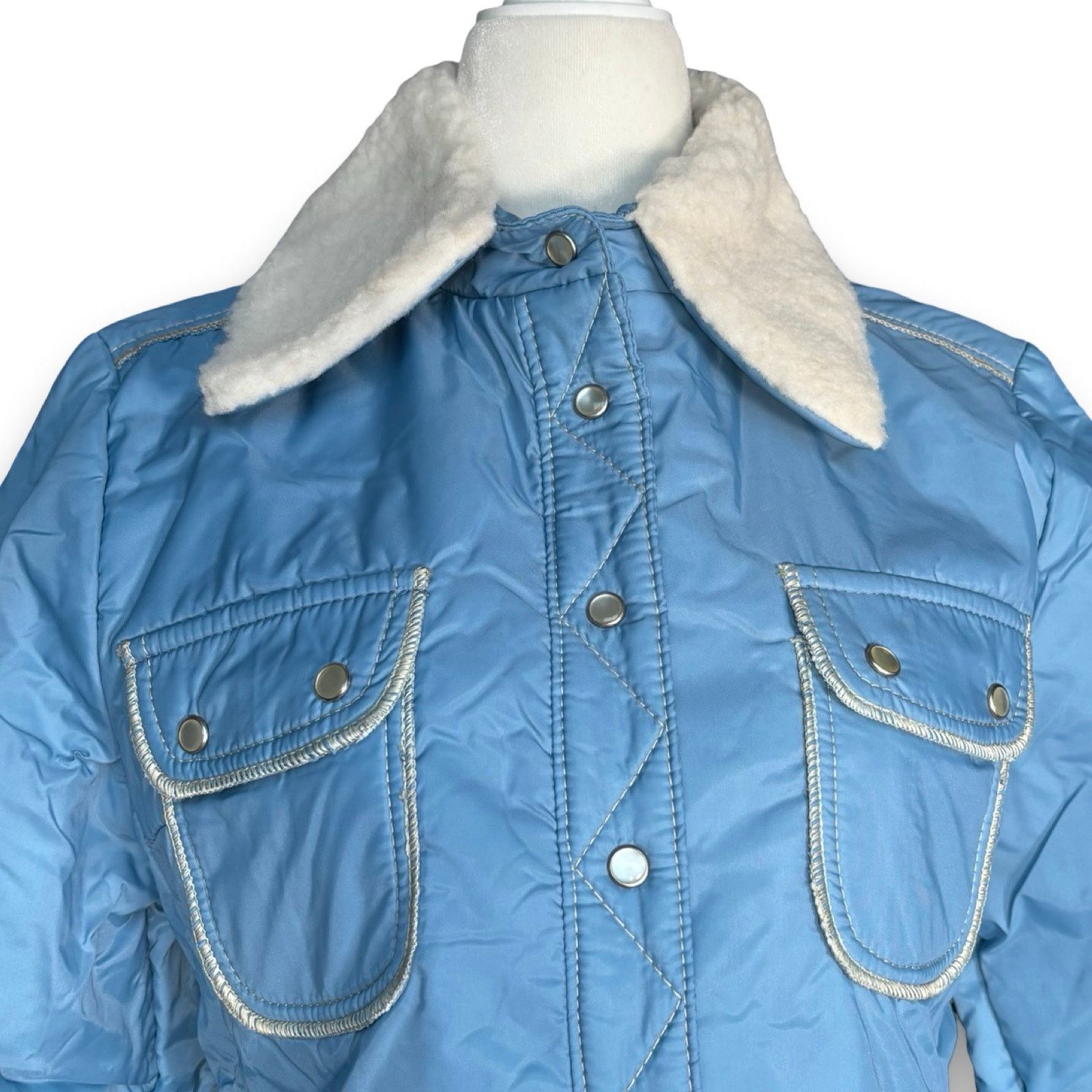 Vintage Vintage White Stag Blue Puffer Coat Sherpa Collar Winter Size M / US 6-8 / IT 42-44 - 4 Thumbnail