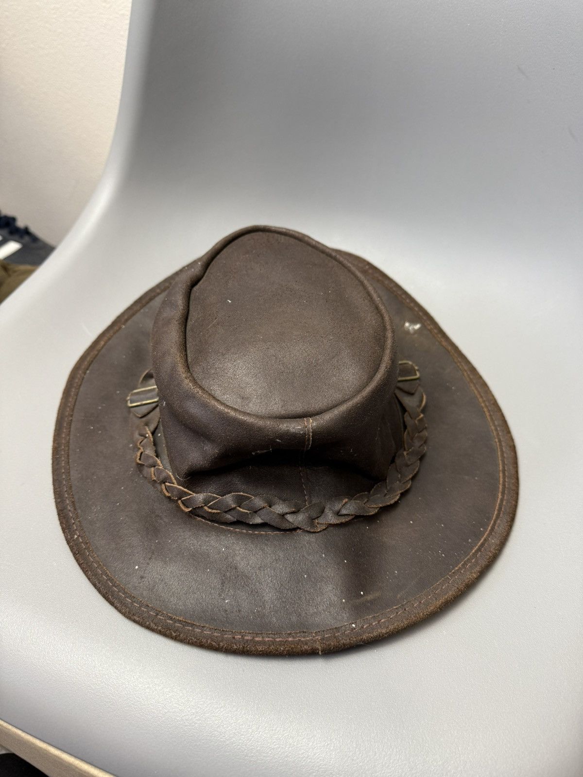 Leather American Cowboy Hat Australian Western Aussie Brown Leather Size ONE SIZE - 5 Thumbnail