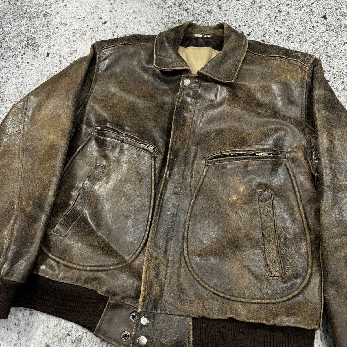 Vintage Thrashed Faded Destroyed Cracked Leather Bomber ERD Grunge Size US S / EU 44-46 / 1 - 8 Thumbnail
