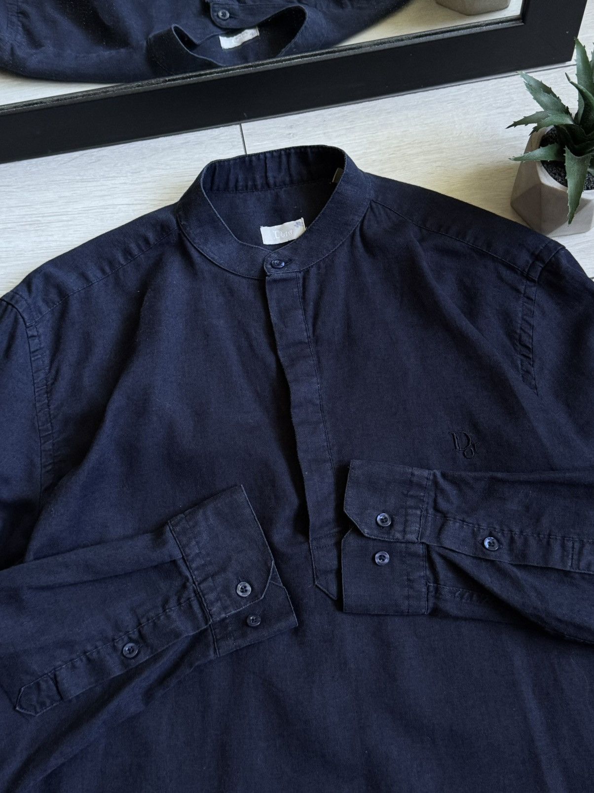 Dior Dior Linen Navy Luxury Button Up Shirt Size US L / EU 52-54 / 3 - 7 Thumbnail