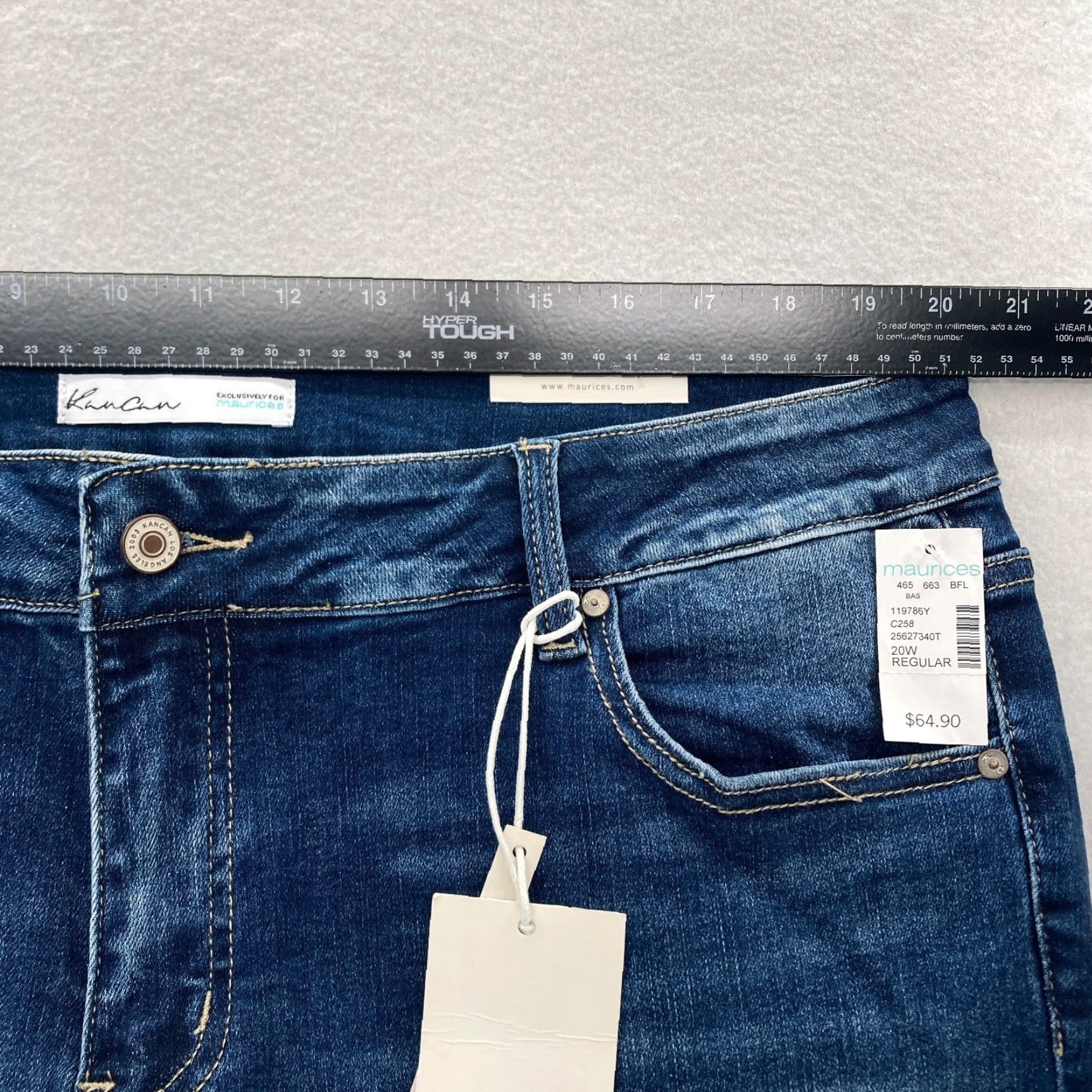 Vintage KanCan Jeans Women's Plus 20 Skinny Dark Leopard Backed Destructed 5-Pocket Denim NWT Blue Dark 29 In Inseam Slim High Rise, NWT Size 42" / US 20 - 7 Thumbnail