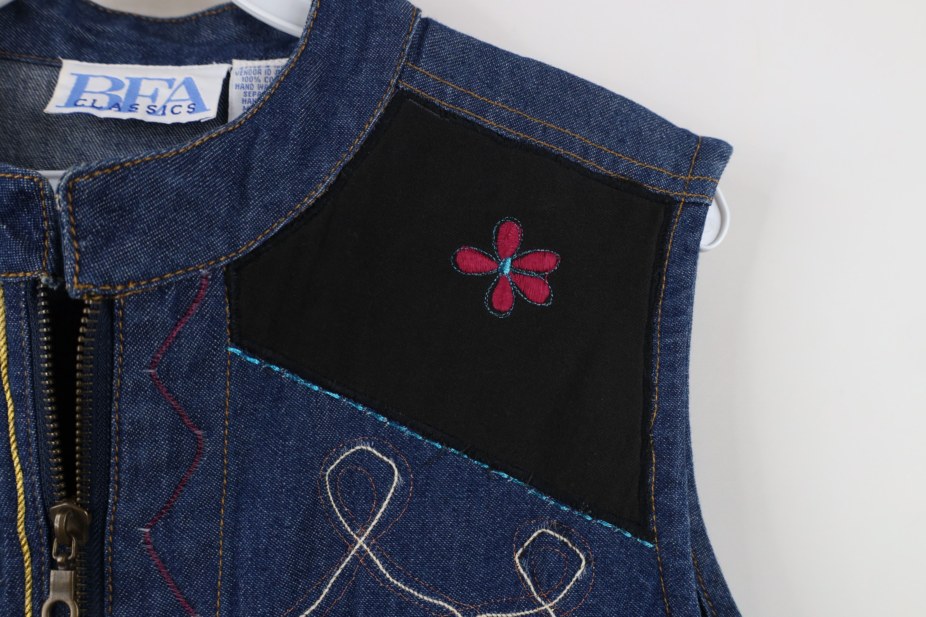 Vintage Vintage Y2K Streetwear Abstract Art Flower Denim Vest Jacket Size M / US 6-8 / IT 42-44 - 5 Thumbnail